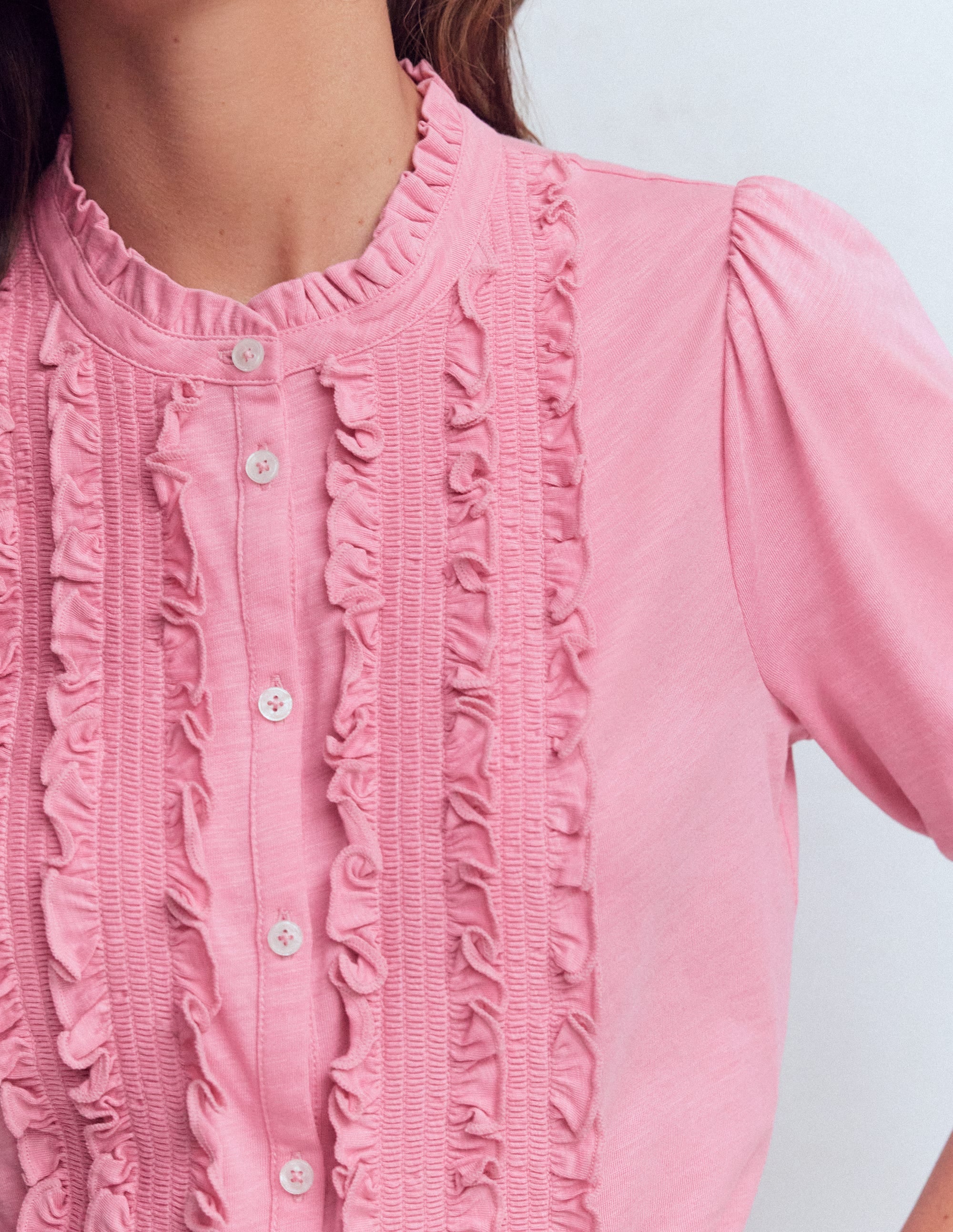 Eda Ruffle Front Shirt-Formica Pink - Image 2