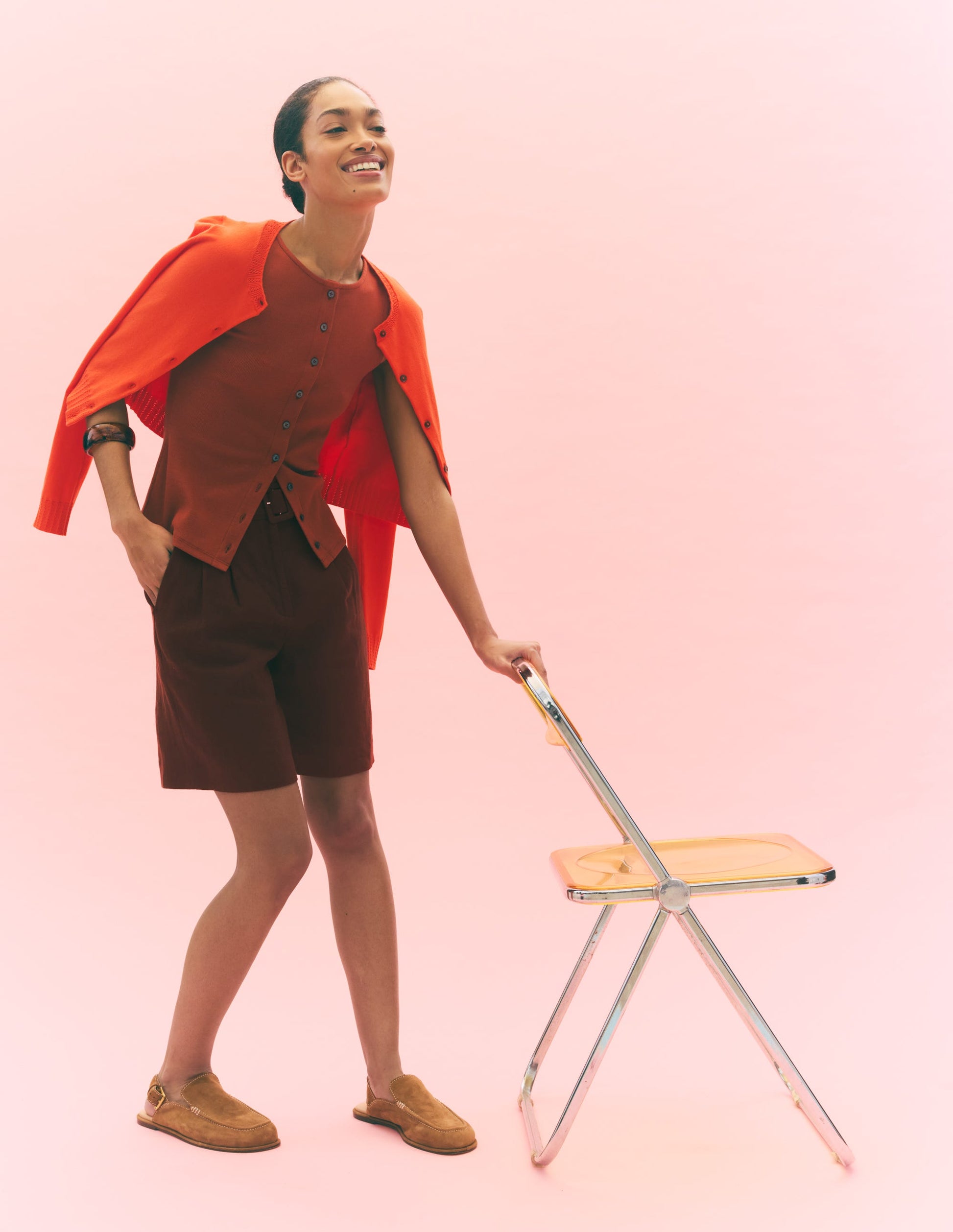 Evie Button Through Rib Vest-Burnt Orange-5