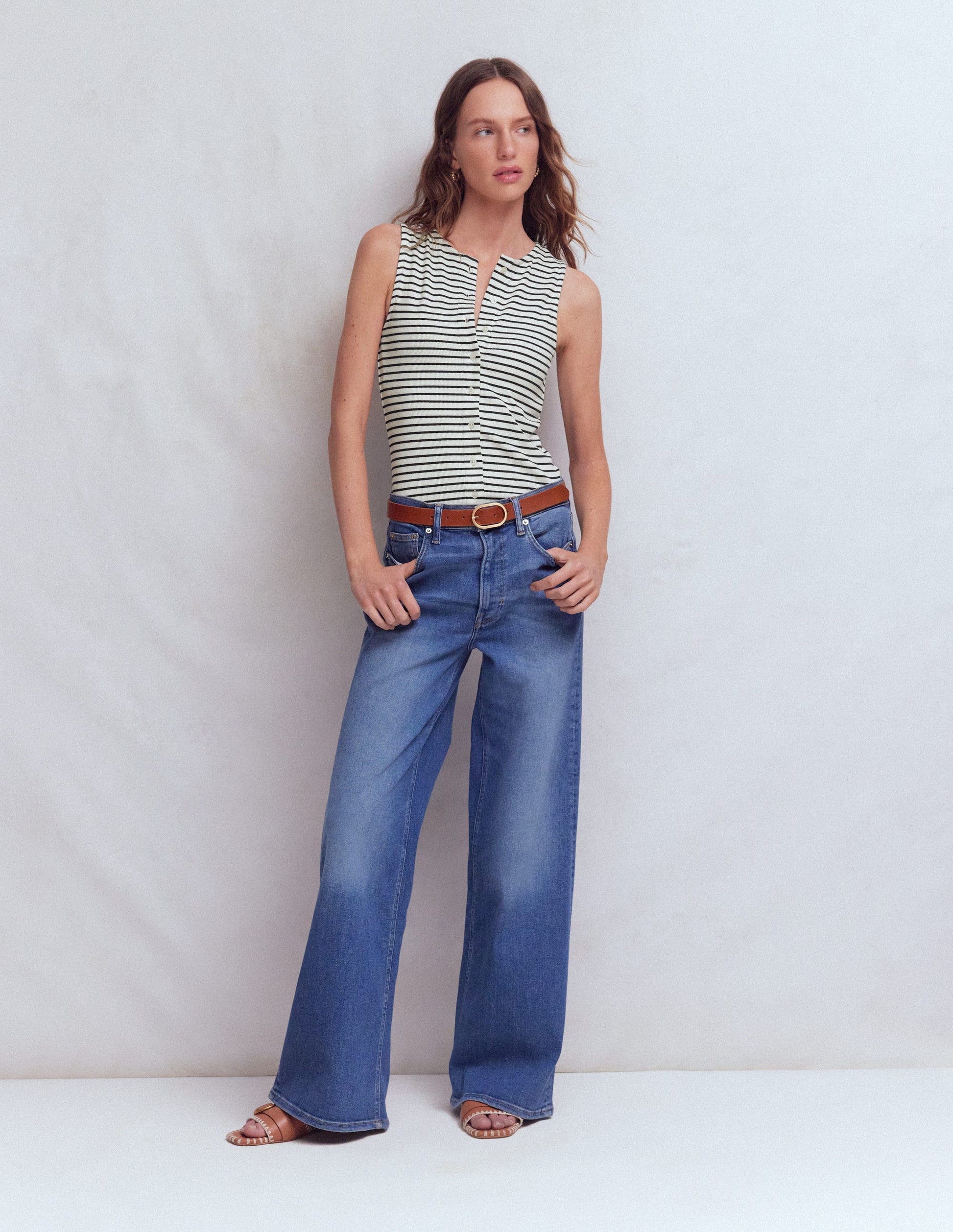 Evie Button Through Rib Vest-Ivory, Navy Stripe-5