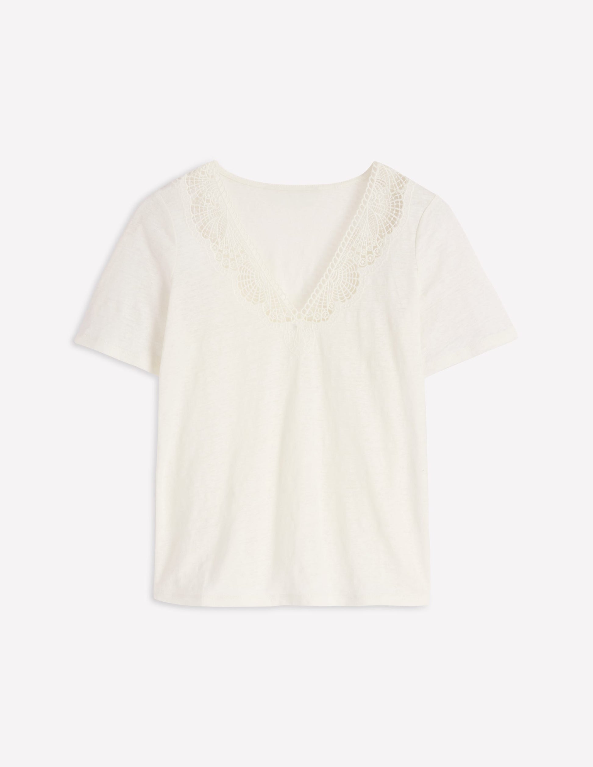 Tara Lace Trim Linen T-shirt-Coconut Milk-5