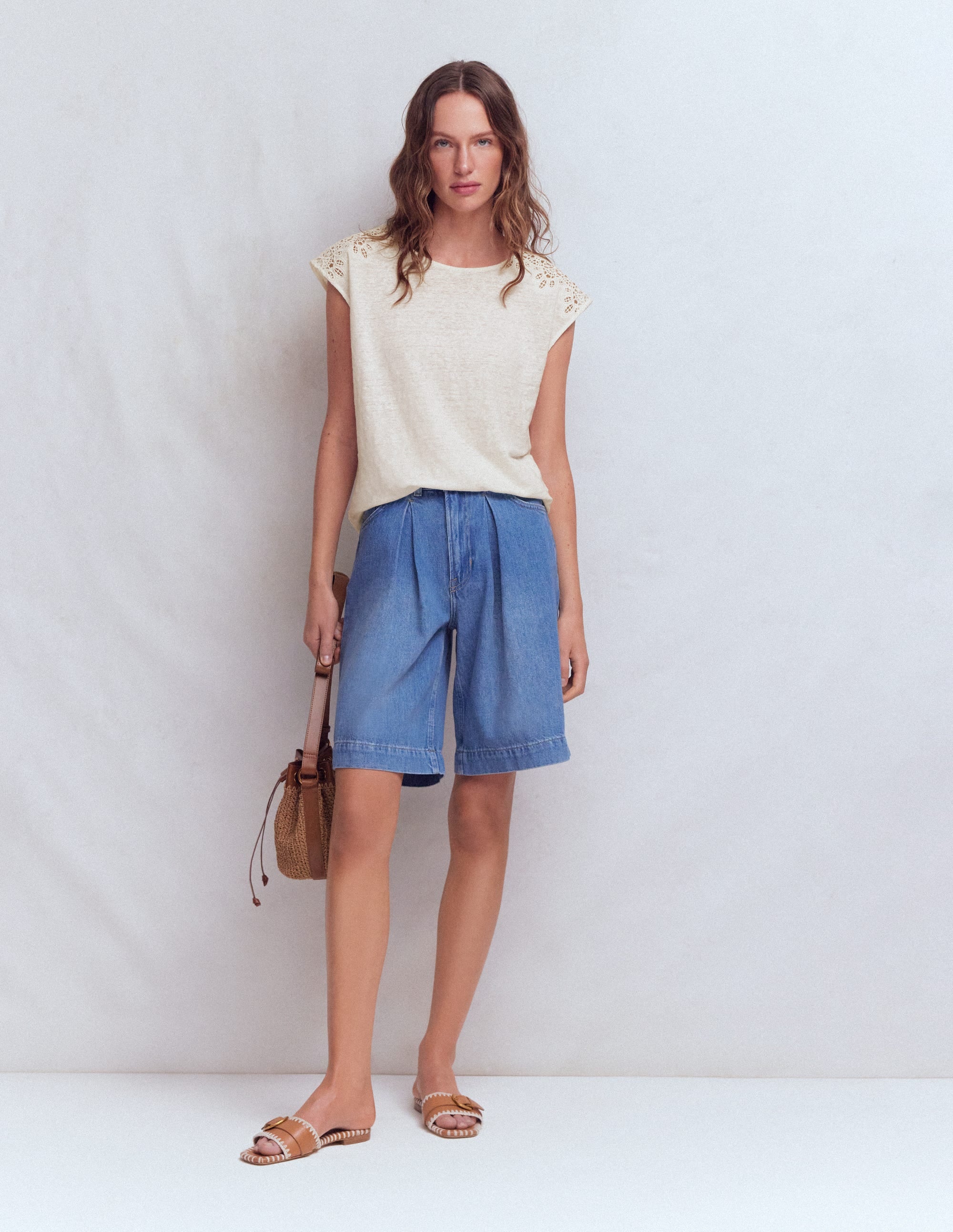 Tara Cutwork Linen Tee-Ivory - Image 5