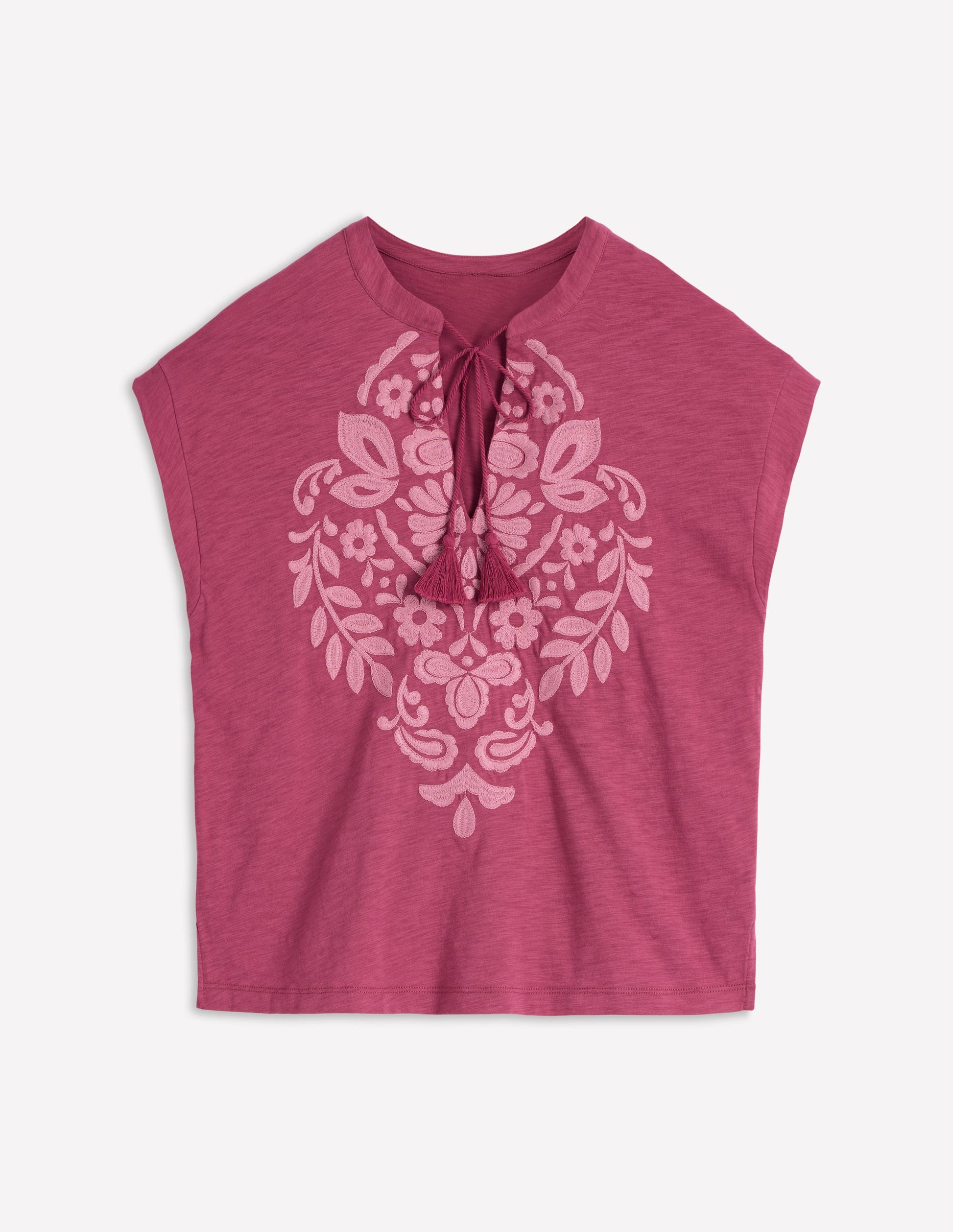 Nina Embroidered Notch T-shirt-Malaga, Formica Pink-4
