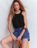 Halter-neck Double Cloth Top-Black