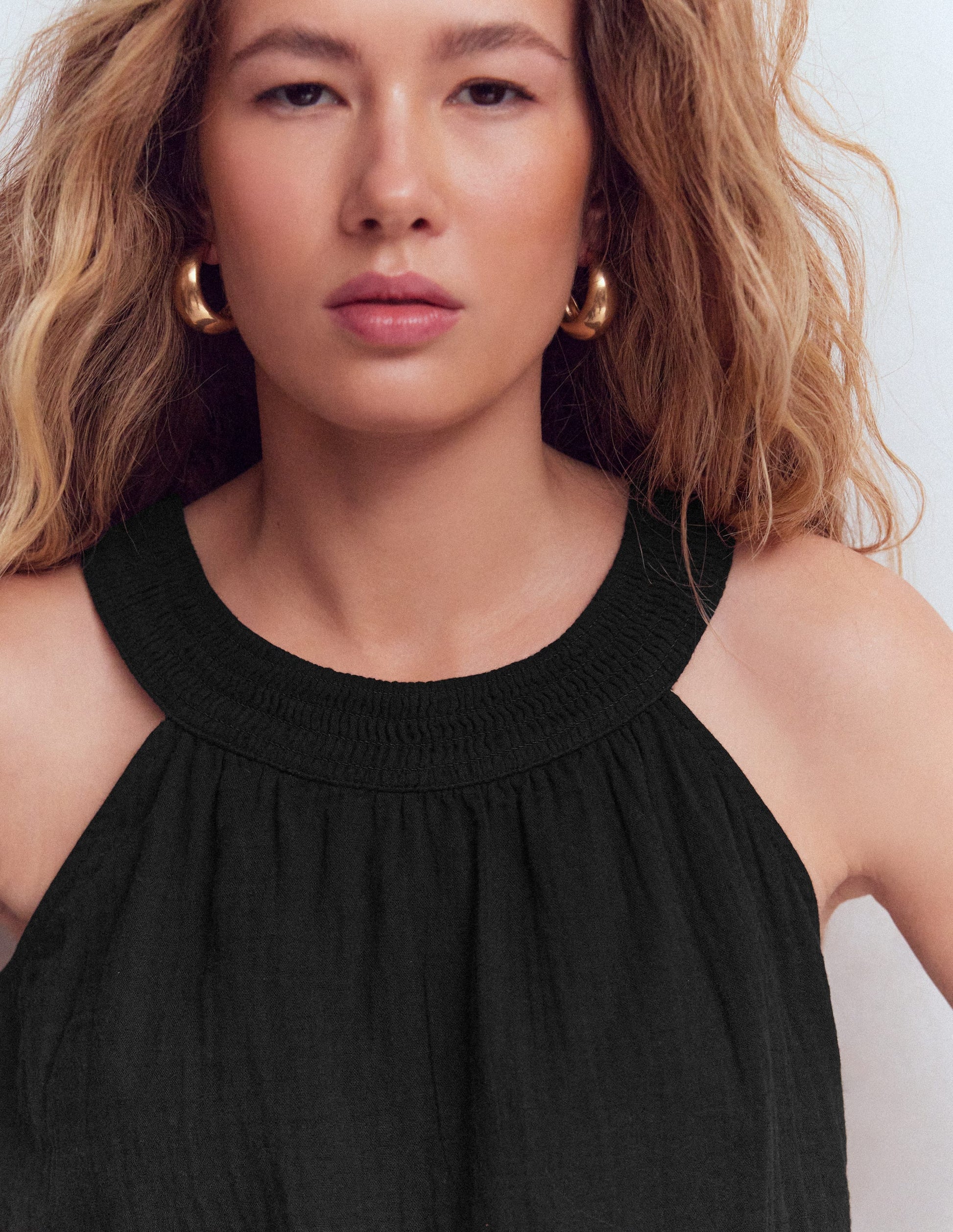 Ruffle Double Cloth Top-Black-2