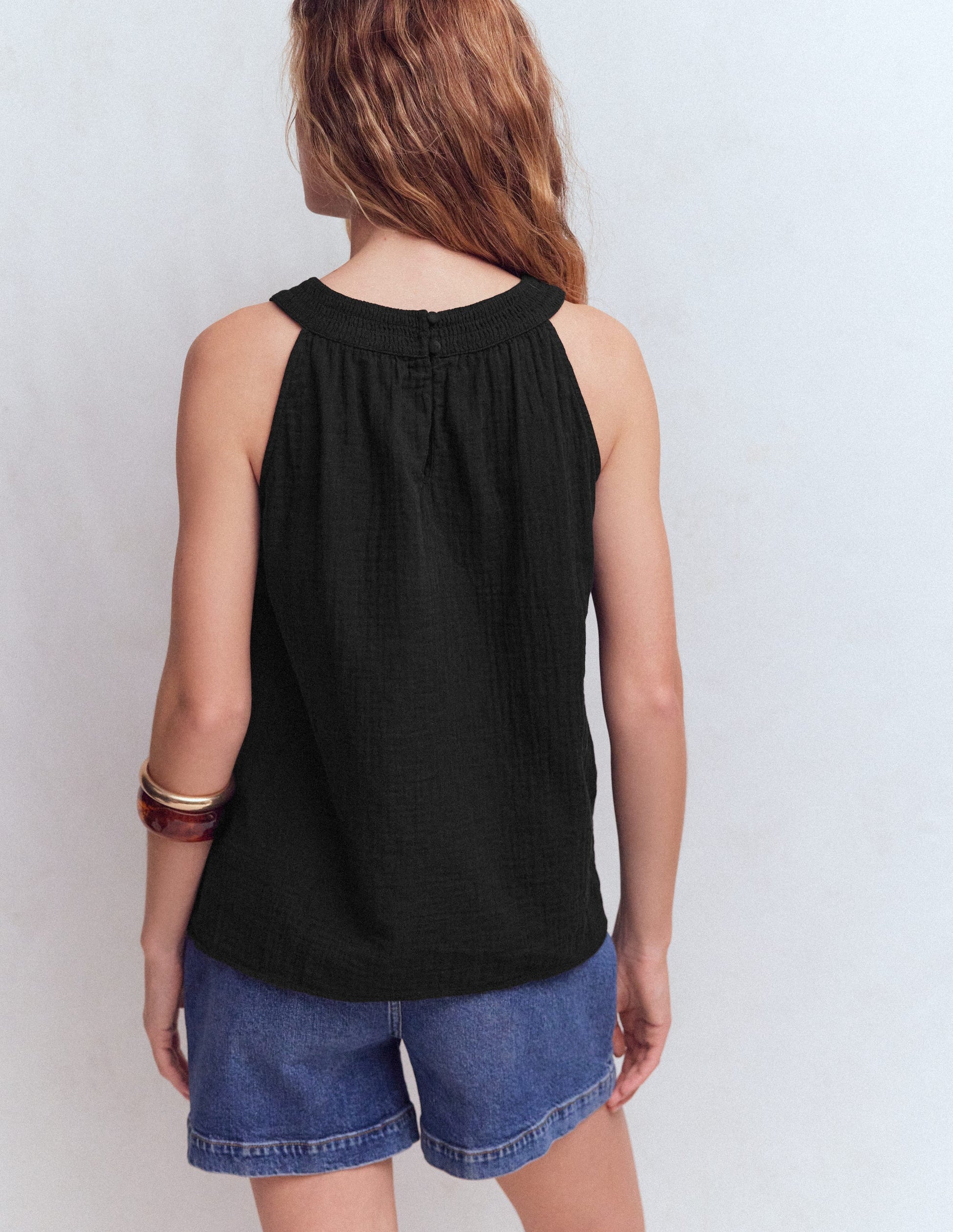 Ruffle Double Cloth Top-Black-3