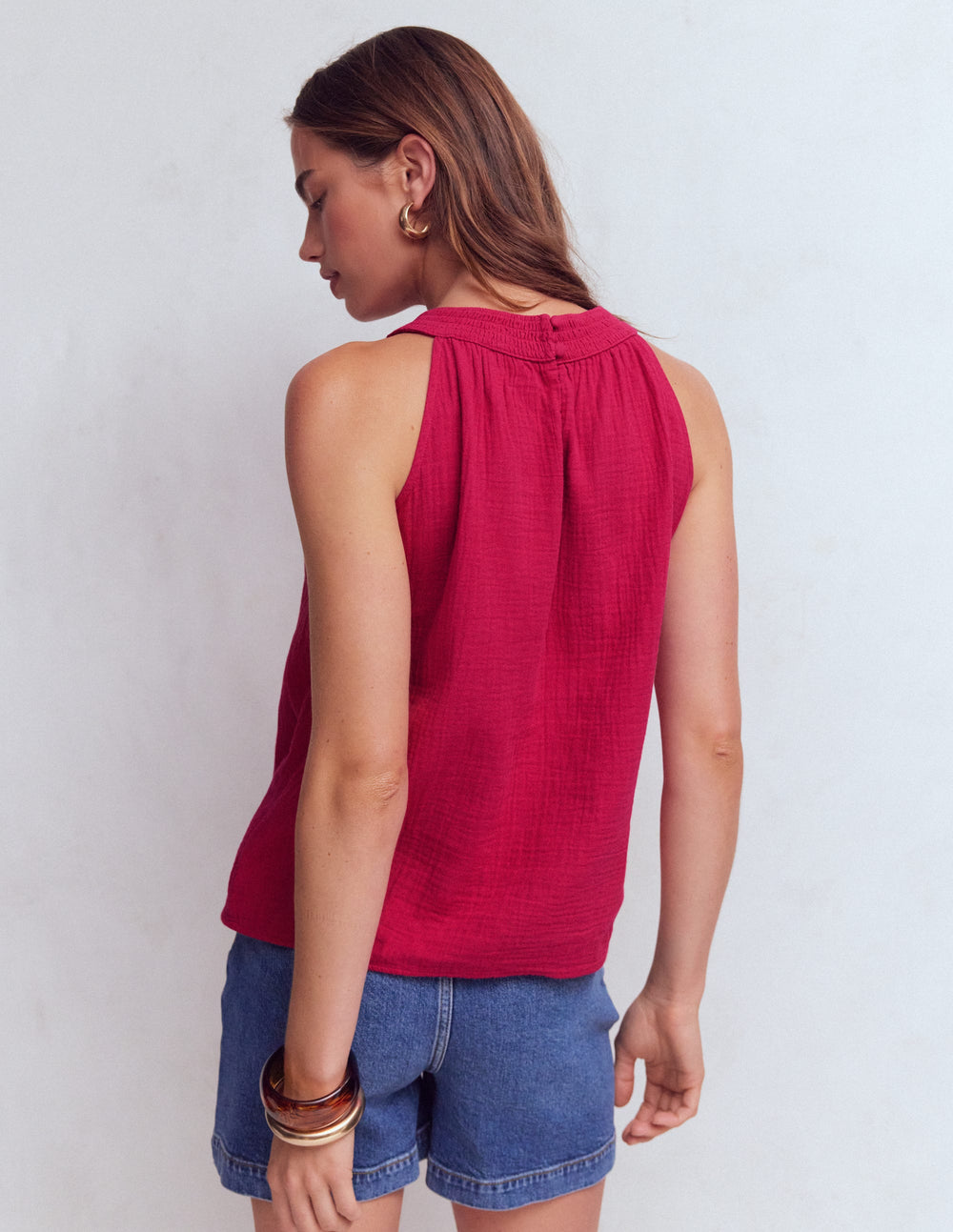 Wsum 1000 Halter - neck Double Cloth Top - Pomegranate | Boden UK