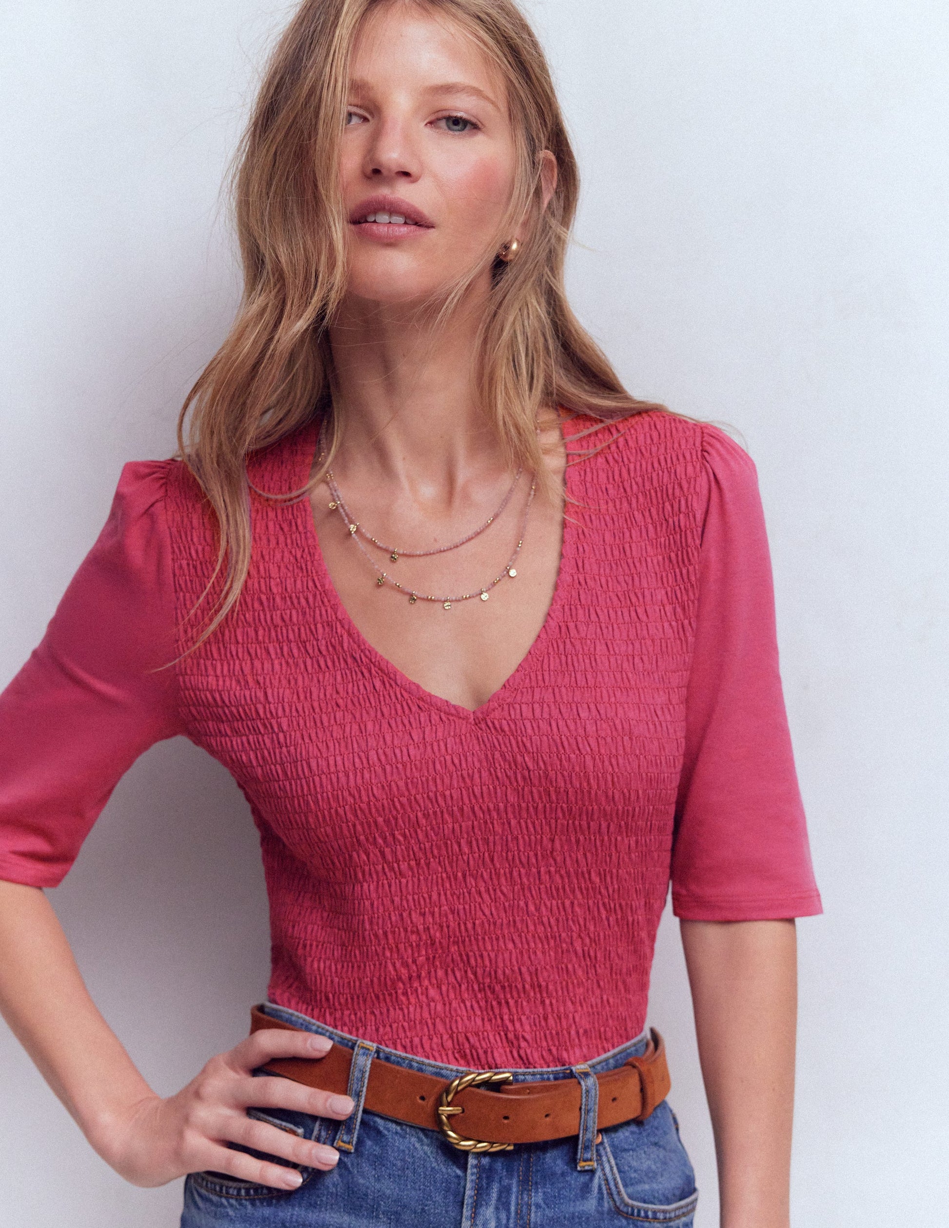 Lyla Smocked V Neck Top-Malaga-4