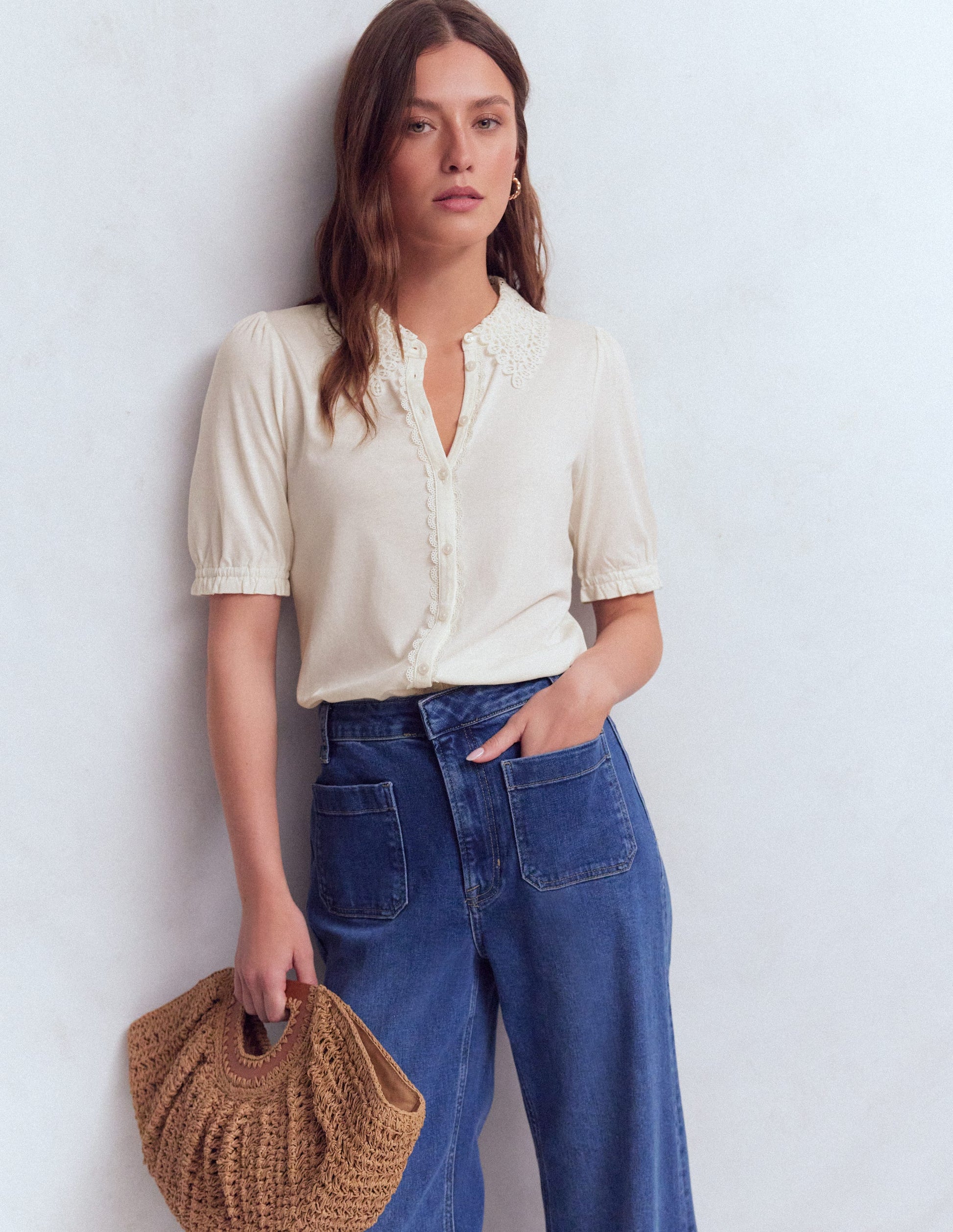 Nessa Broderie Collar Blouse-Ivory-4