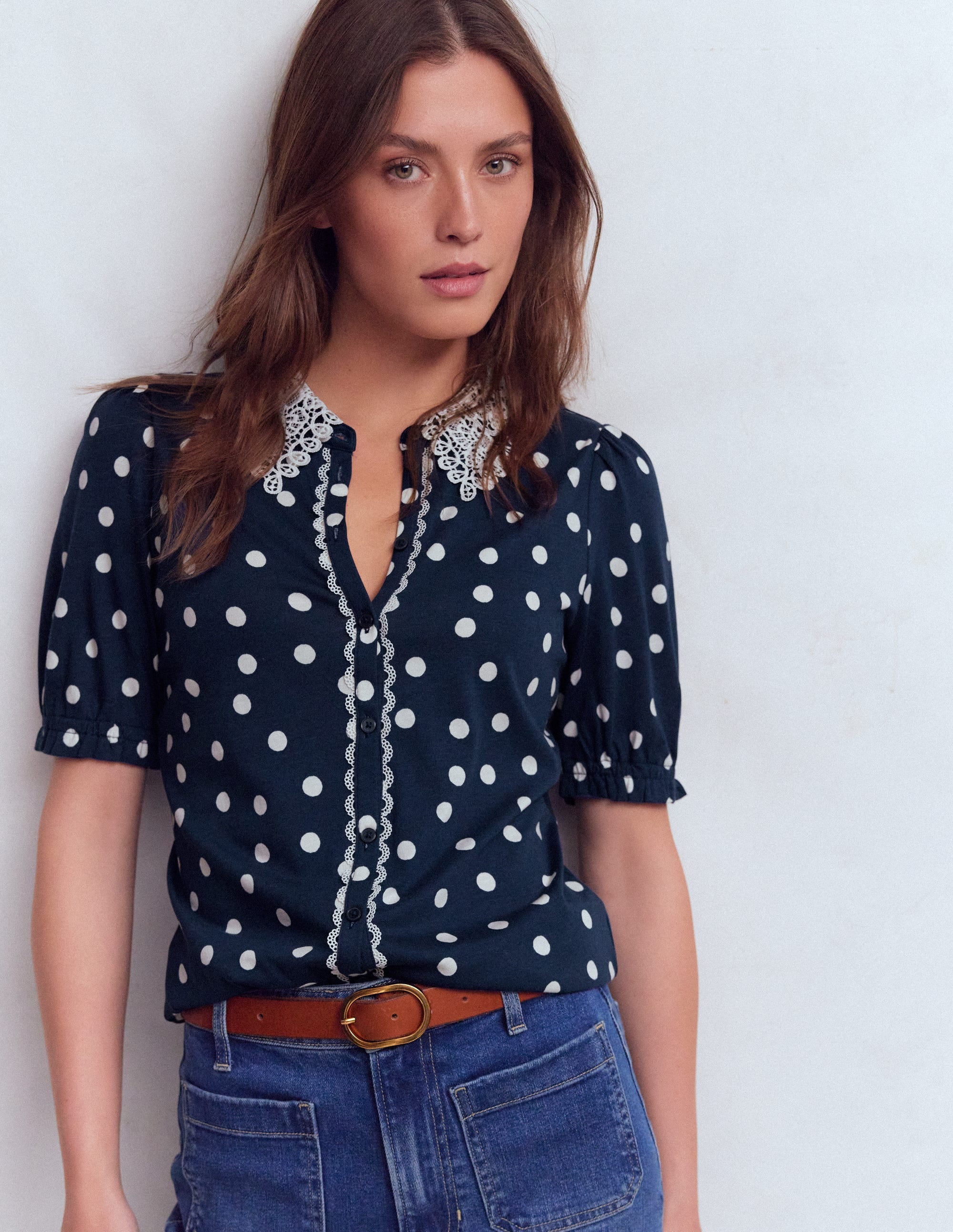 Nessa Broderie Collar Blouse-Painted Dot Spaced - Image 1