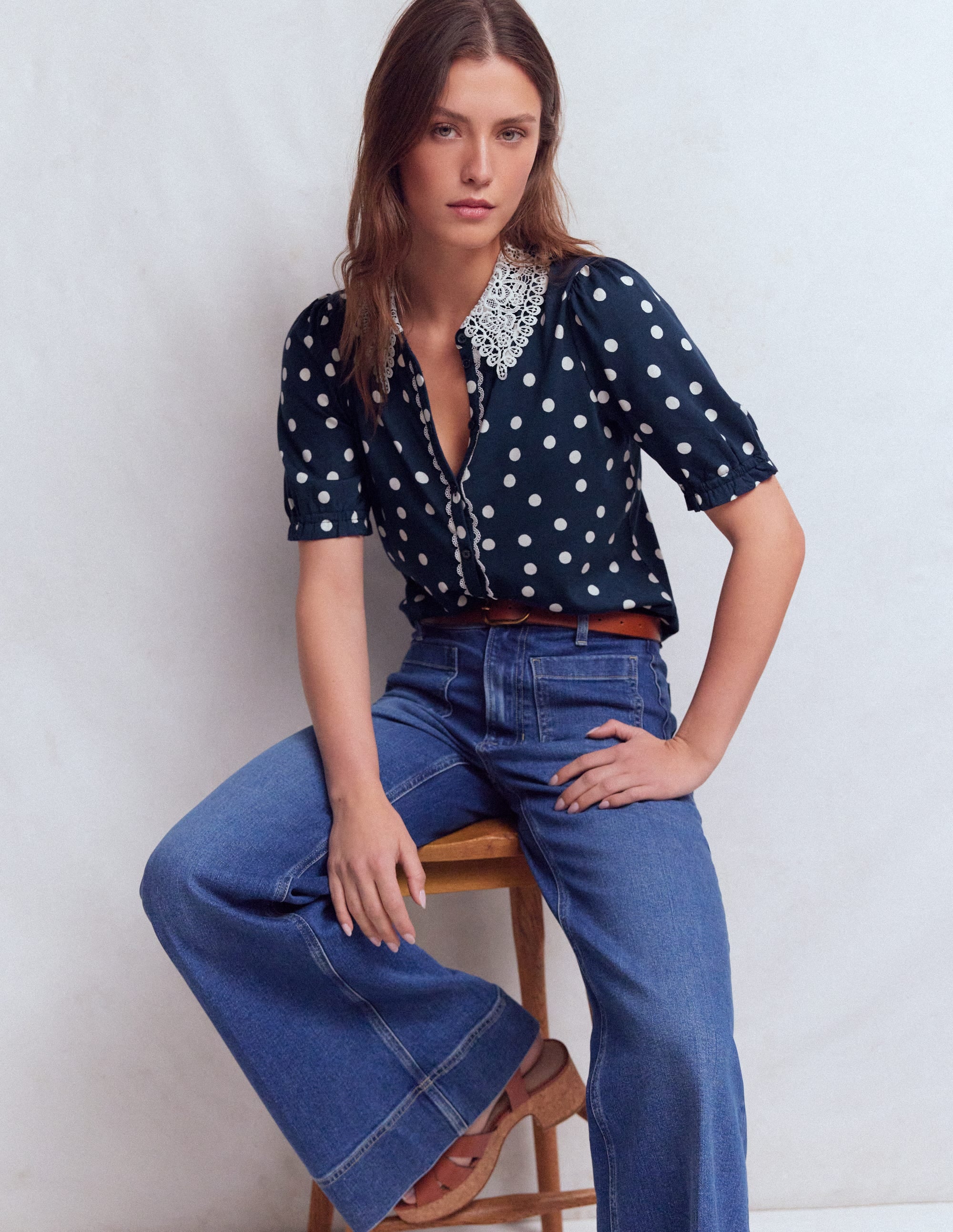 Nessa Broderie Collar Blouse-Painted Dot Spaced - Image 4