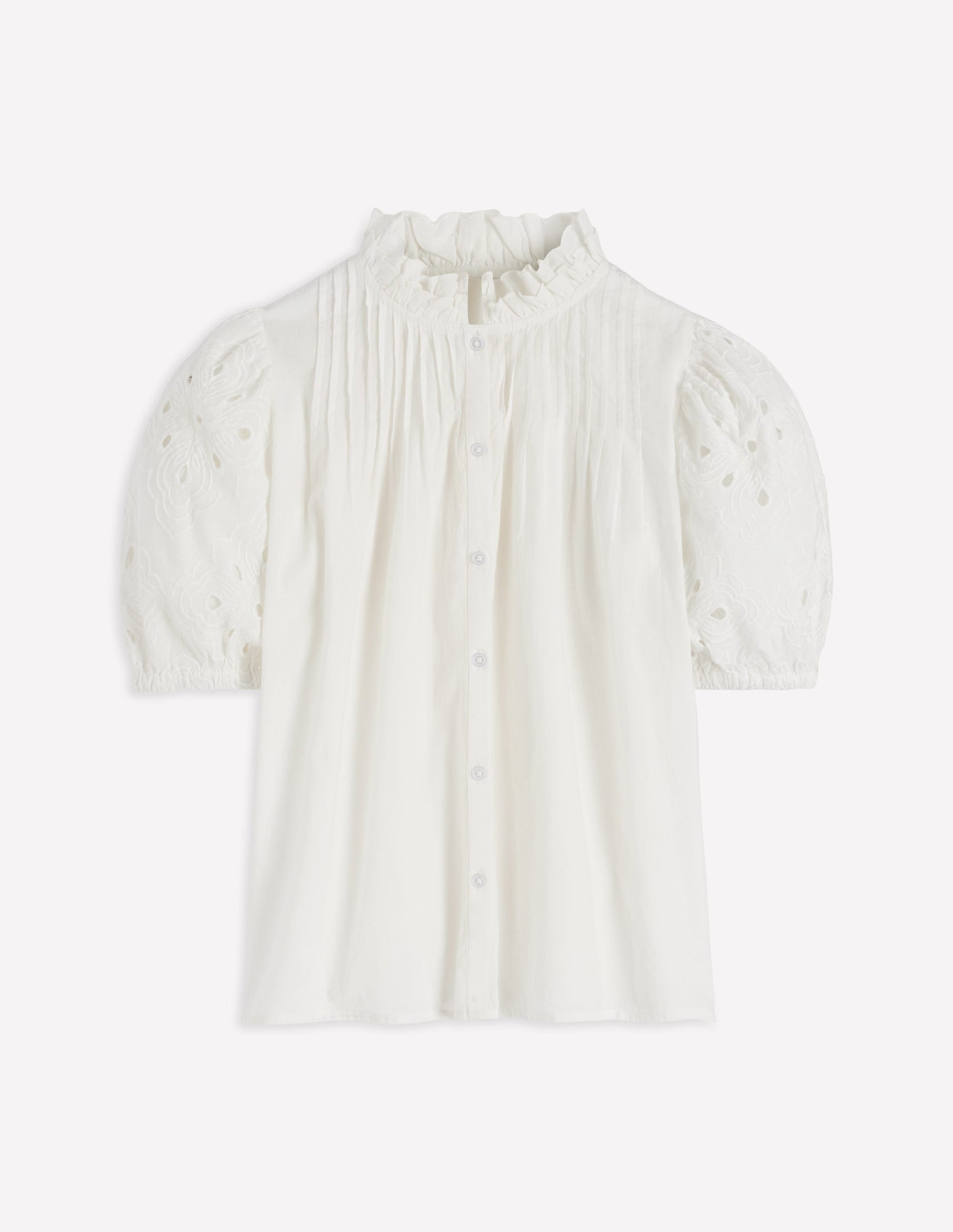 Cutwork Puff Sleeve Top-White-5