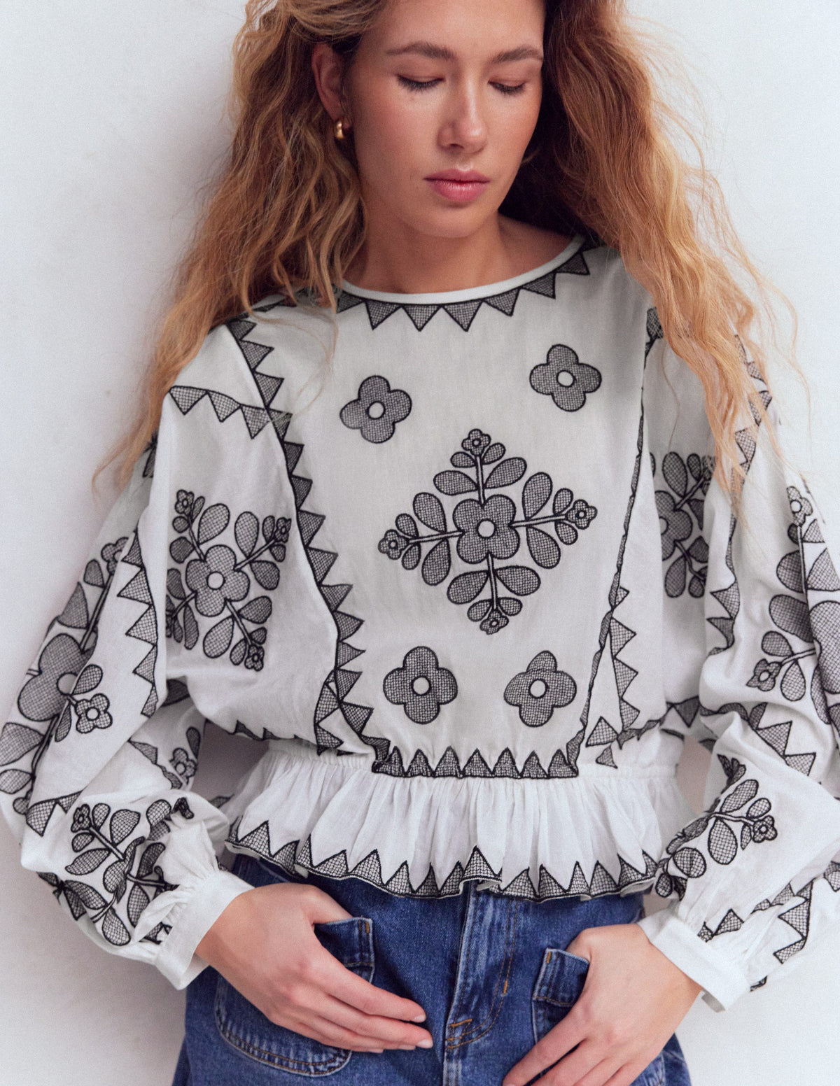 Embroidered Holiday Top-Ivory - Image 5
