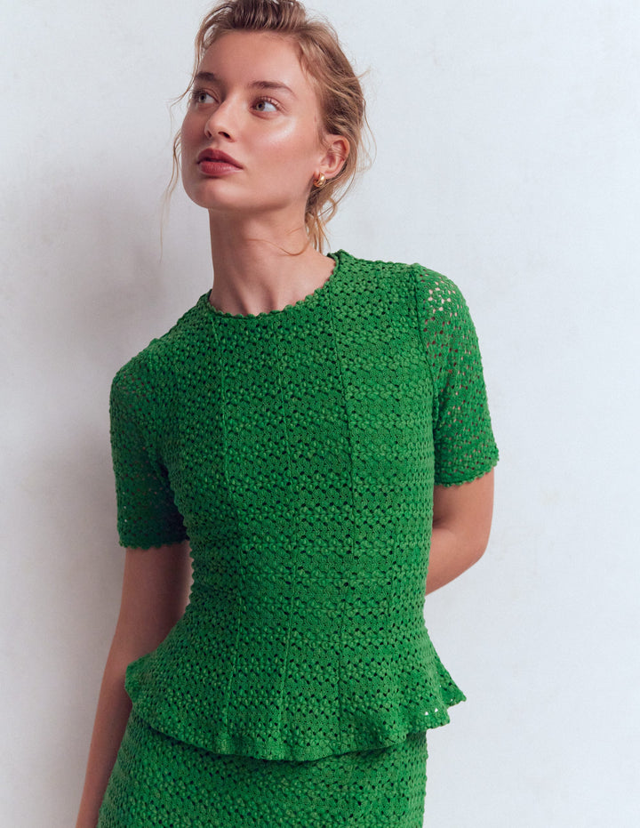 Lace Peplum Top-Verdant Green