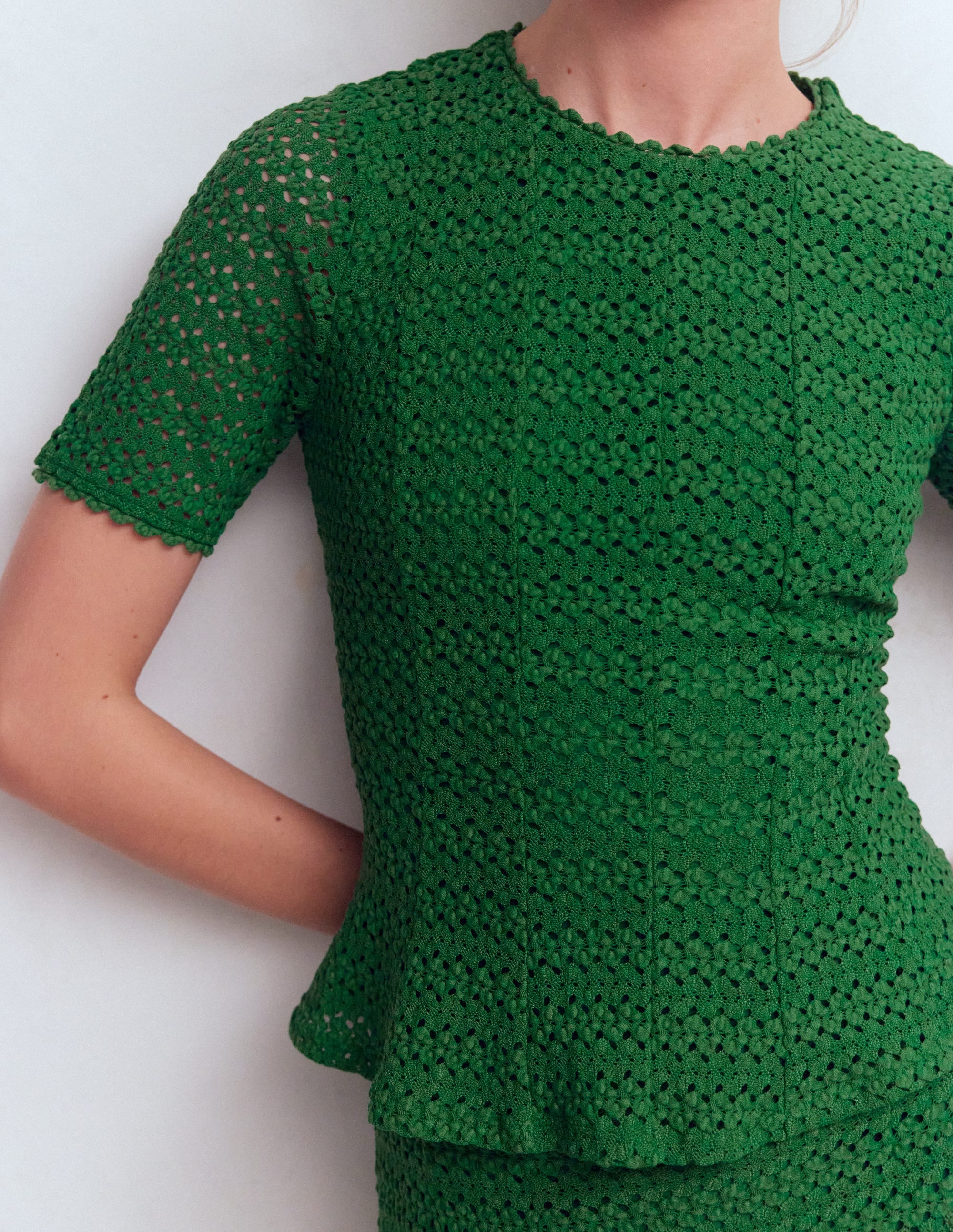 Lace Peplum Top-Verdant Green - Image 2