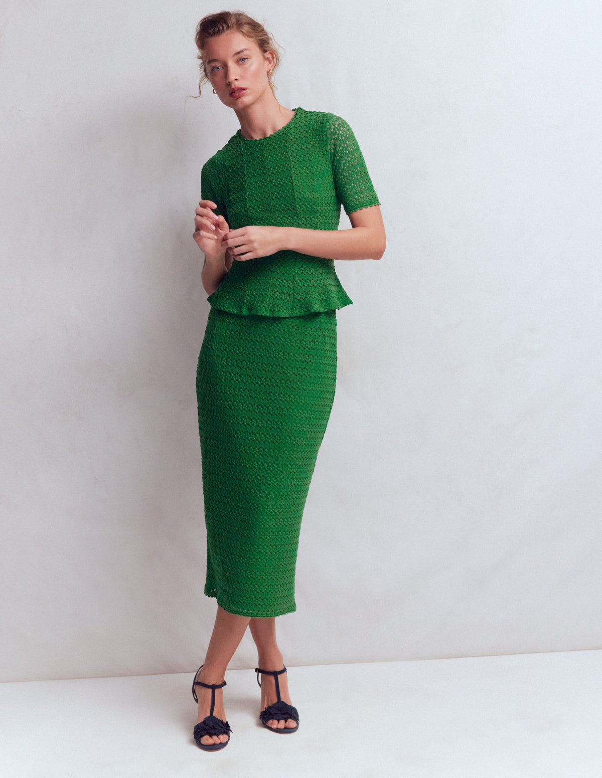 Lace Peplum Top-Verdant Green - Image 4