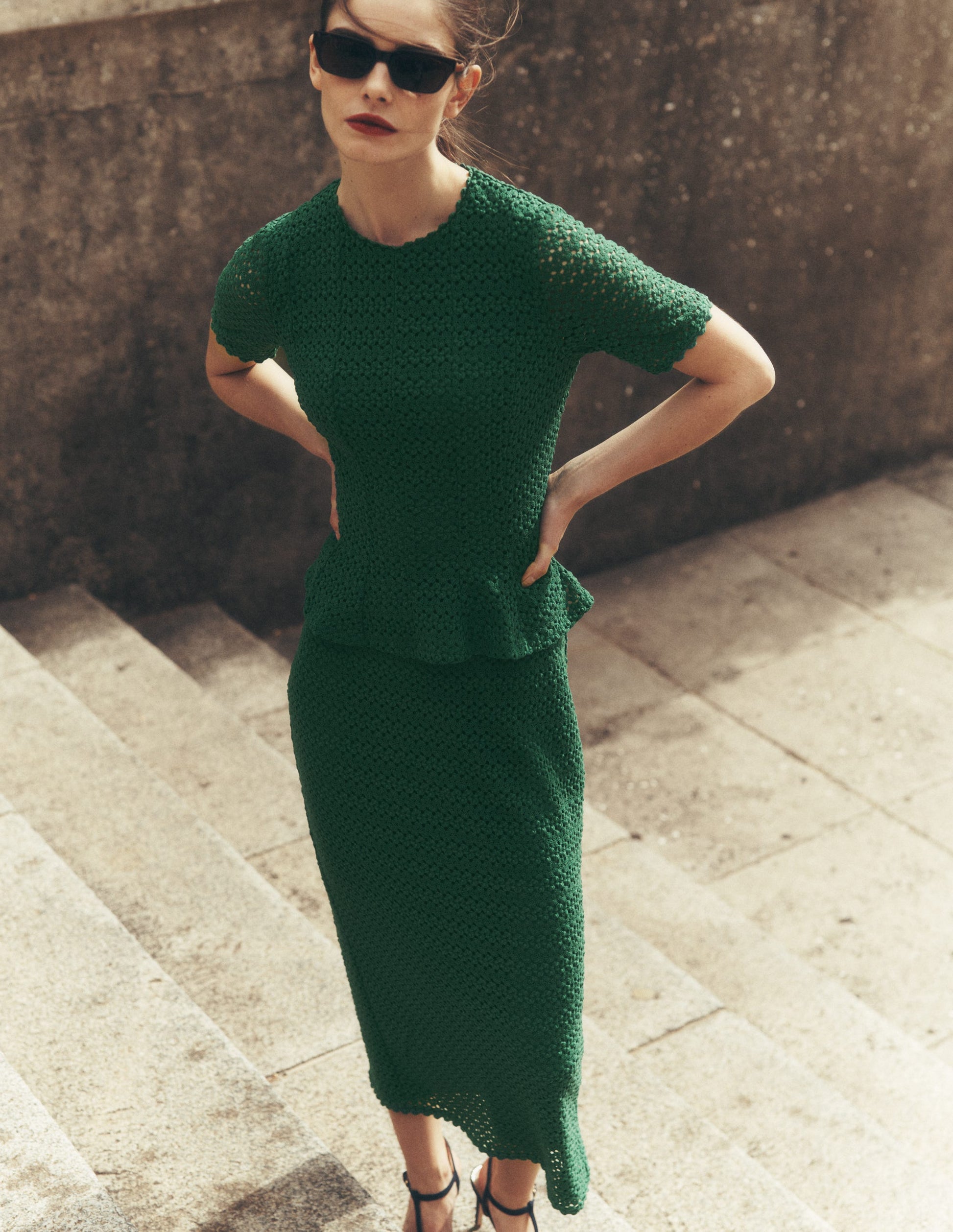 Lace Peplum Top-Verdant Green-5