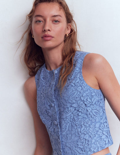 Andrea Lace Shell Top-Cornflower Blue-1