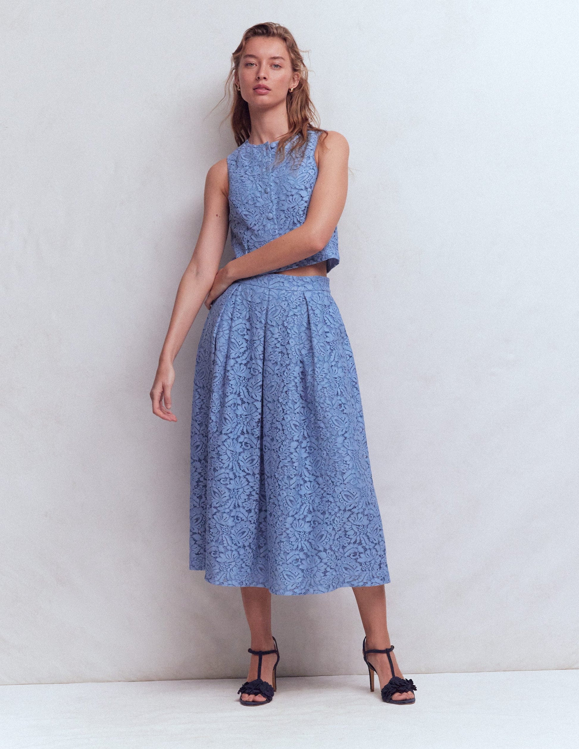 Andrea Lace Shell Top-Cornflower Blue-5