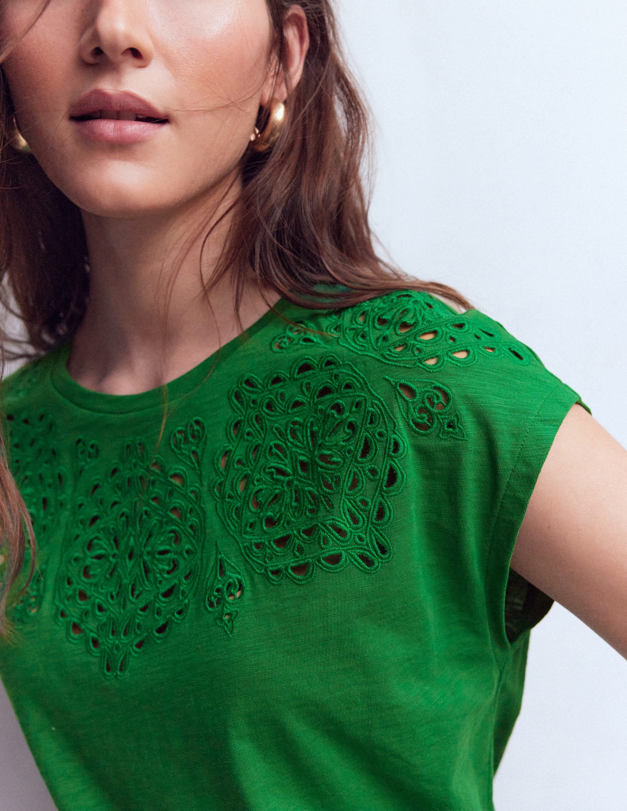 Willow Broderie T-shirt-Fresh Green - Image 2