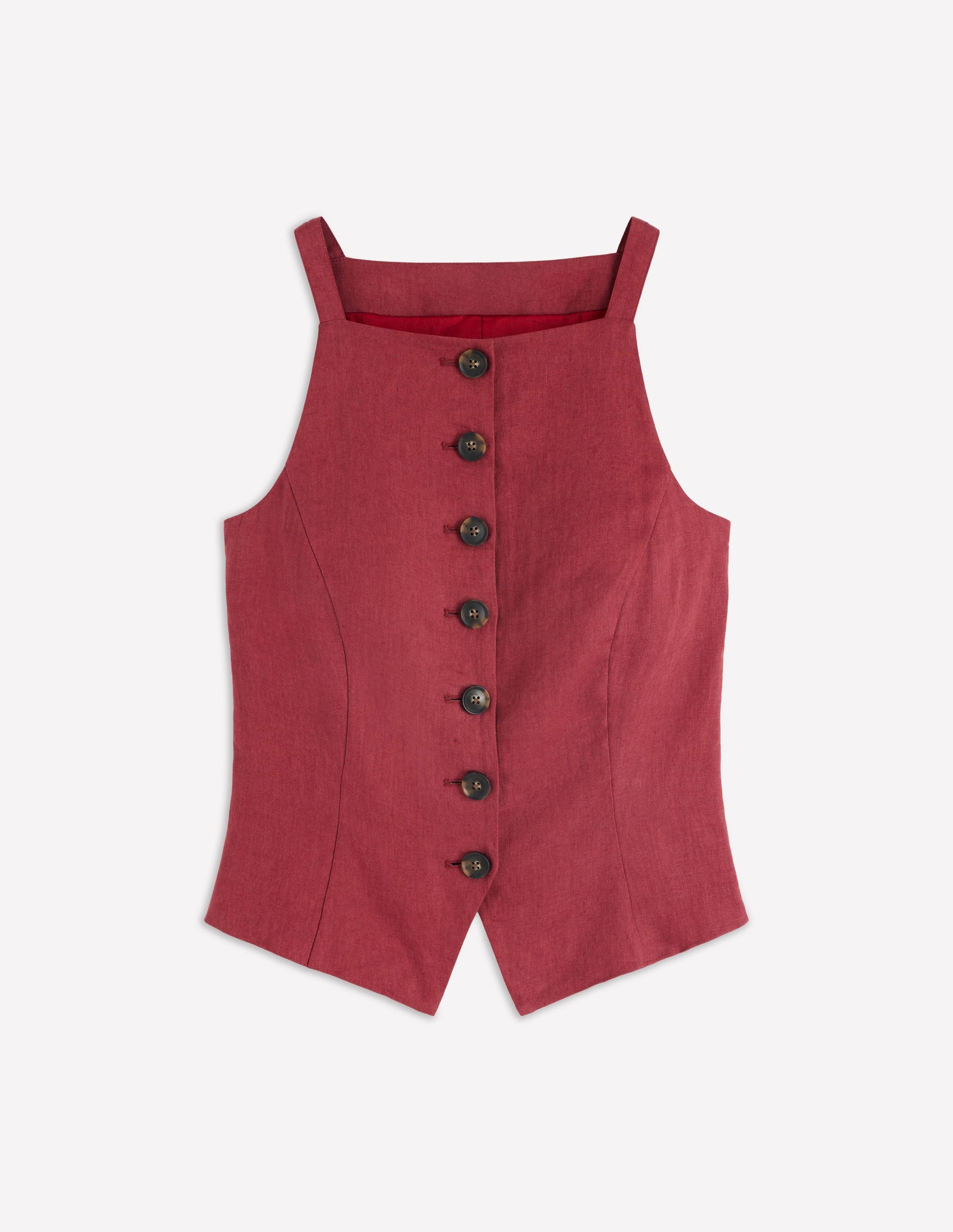 Square Neck Linen Waistcoat-Rich Chestnut-7