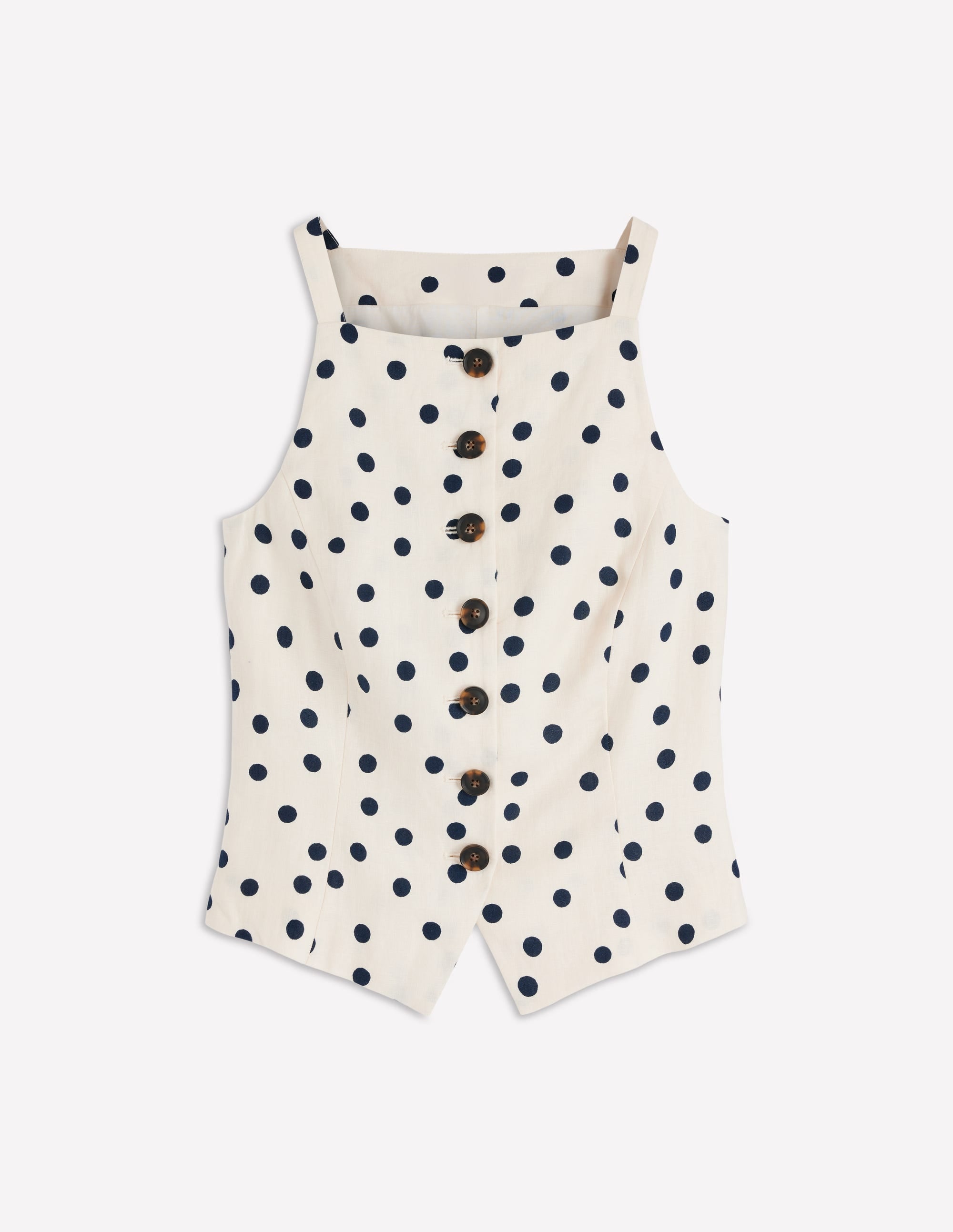 Square Neck Linen Waistcoat-Ivory, Painted Dot Spaced - Image 8