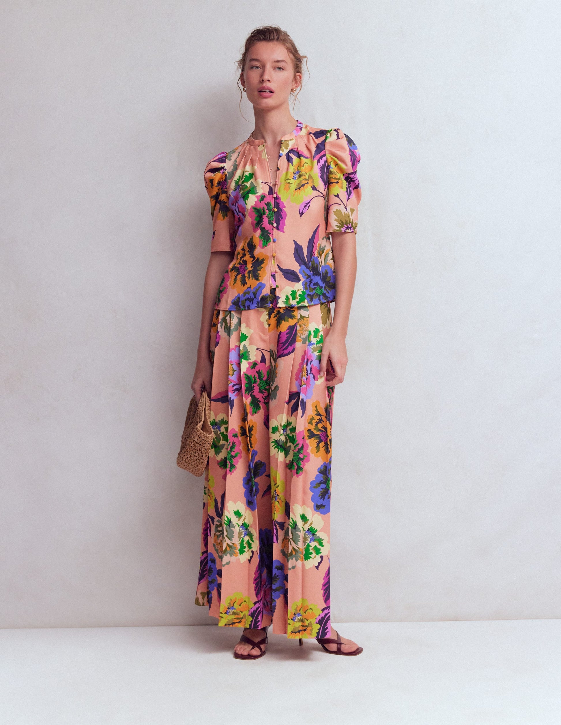 Pleated Mutton Sleeve Top-Multi, Opulent Blossom-5