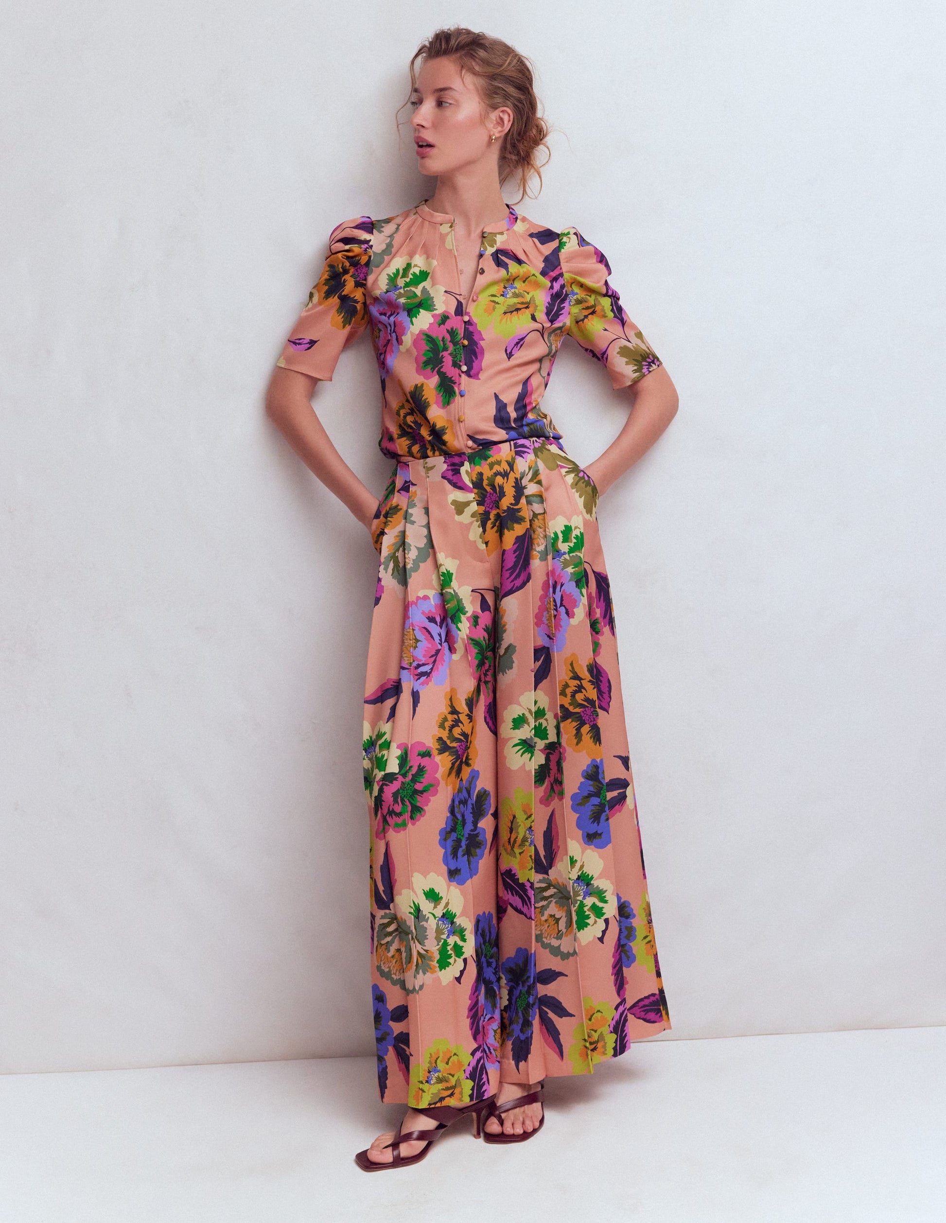 Pleated Mutton Sleeve Top-Multi, Opulent Blossom-6