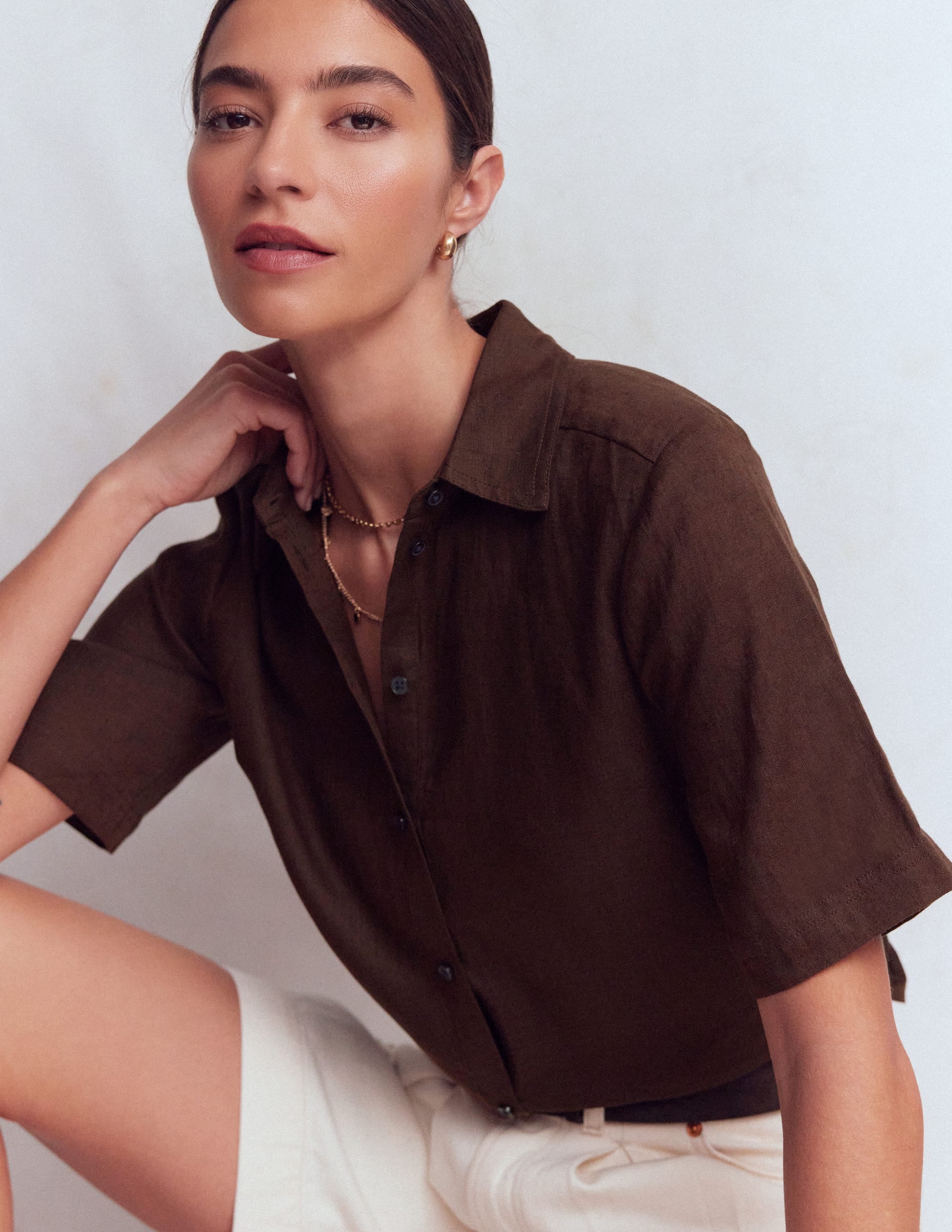 Short Sleeve Linen Shirt-Bitter Chocolate - Image 1