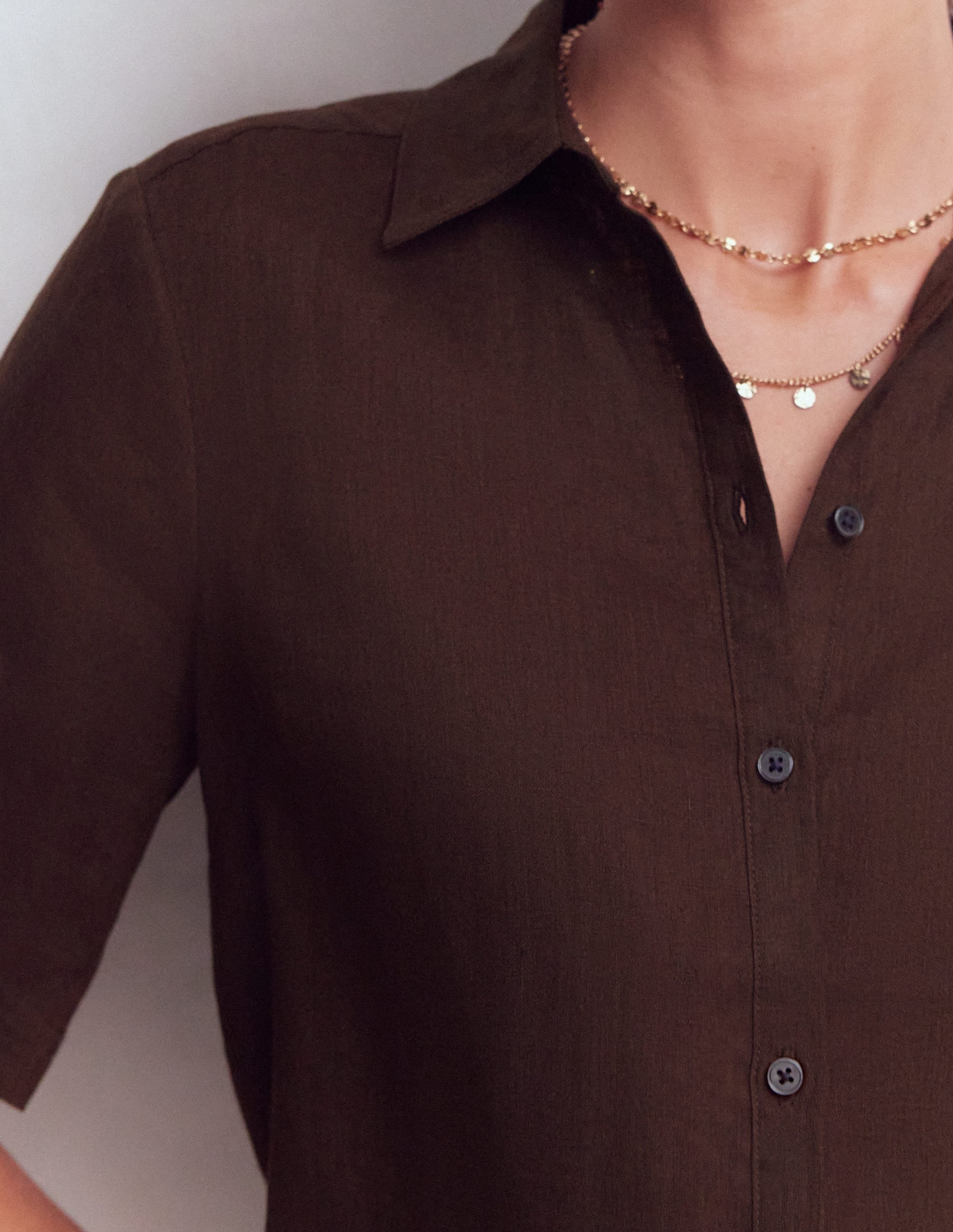 Short Sleeve Linen Shirt-Bitter Chocolate - Image 2