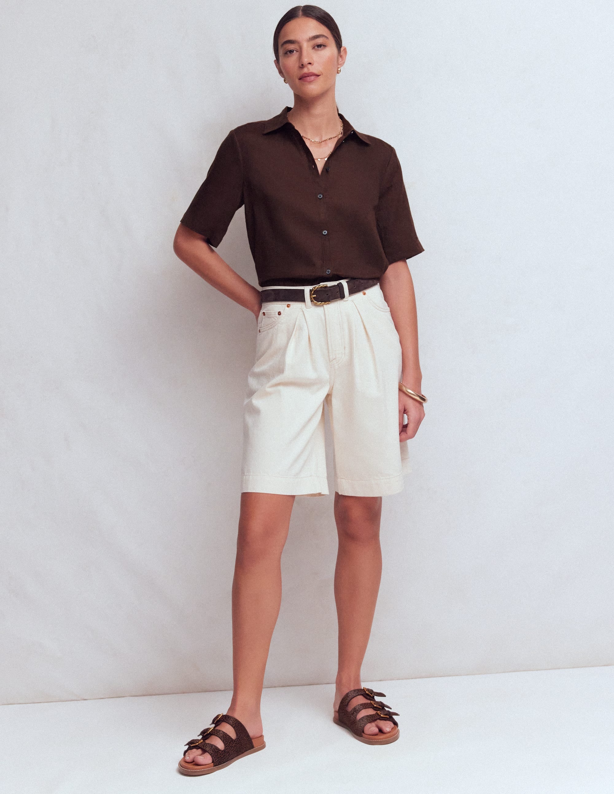 Short Sleeve Linen Shirt-Bitter Chocolate - Image 4