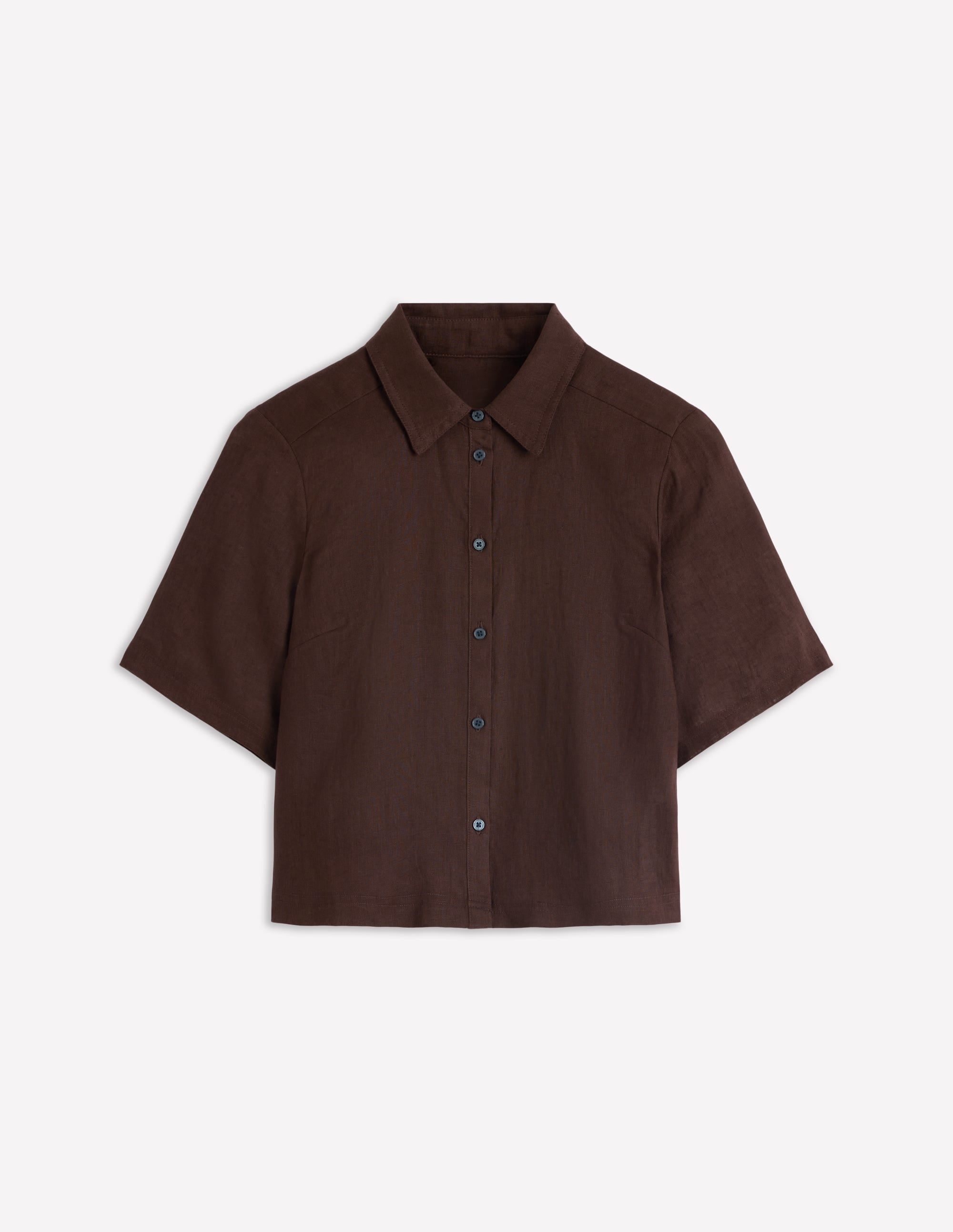 Short Sleeve Linen Shirt-Bitter Chocolate - Image 6