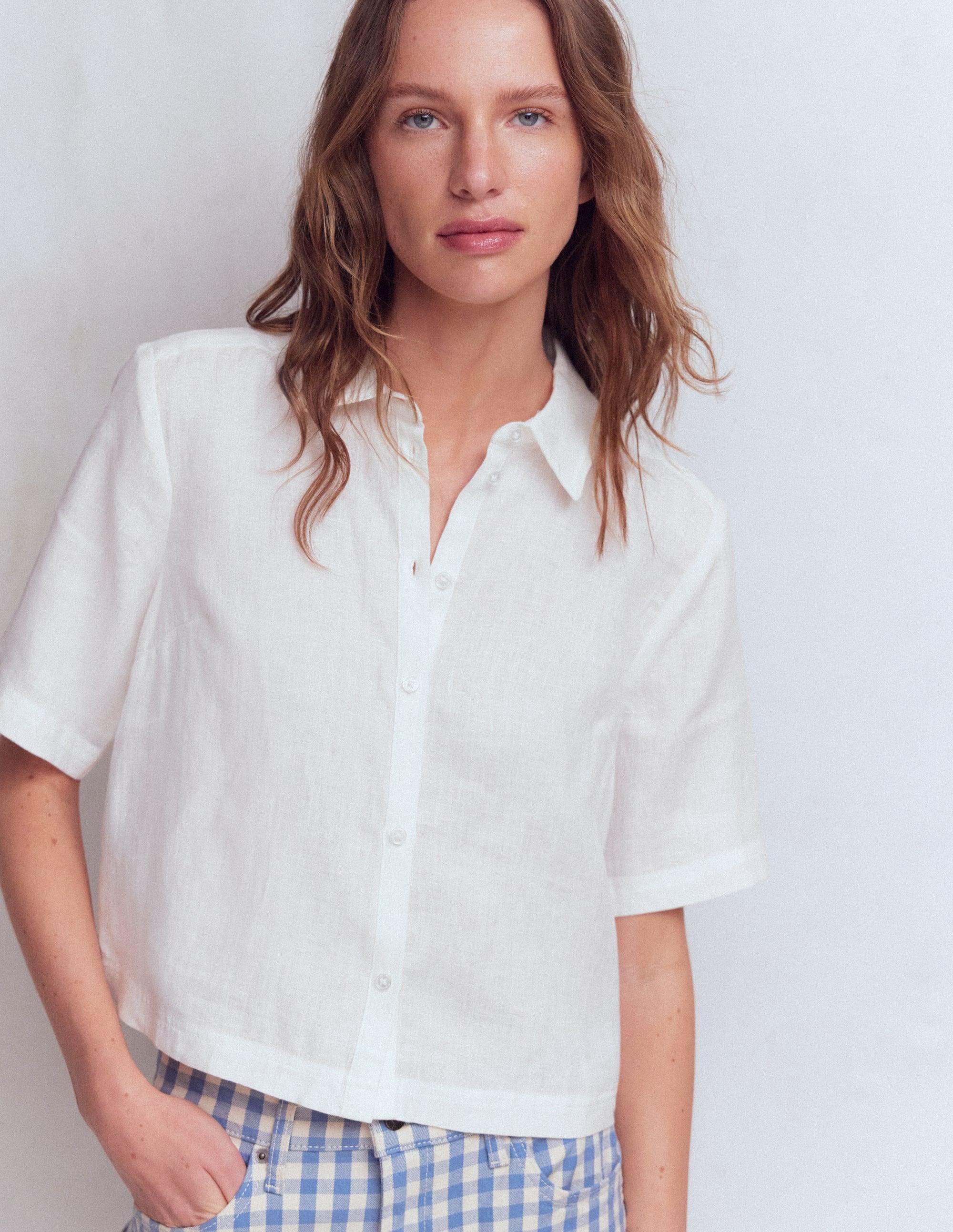 Short Sleeve Linen Shirt-White - Image 1