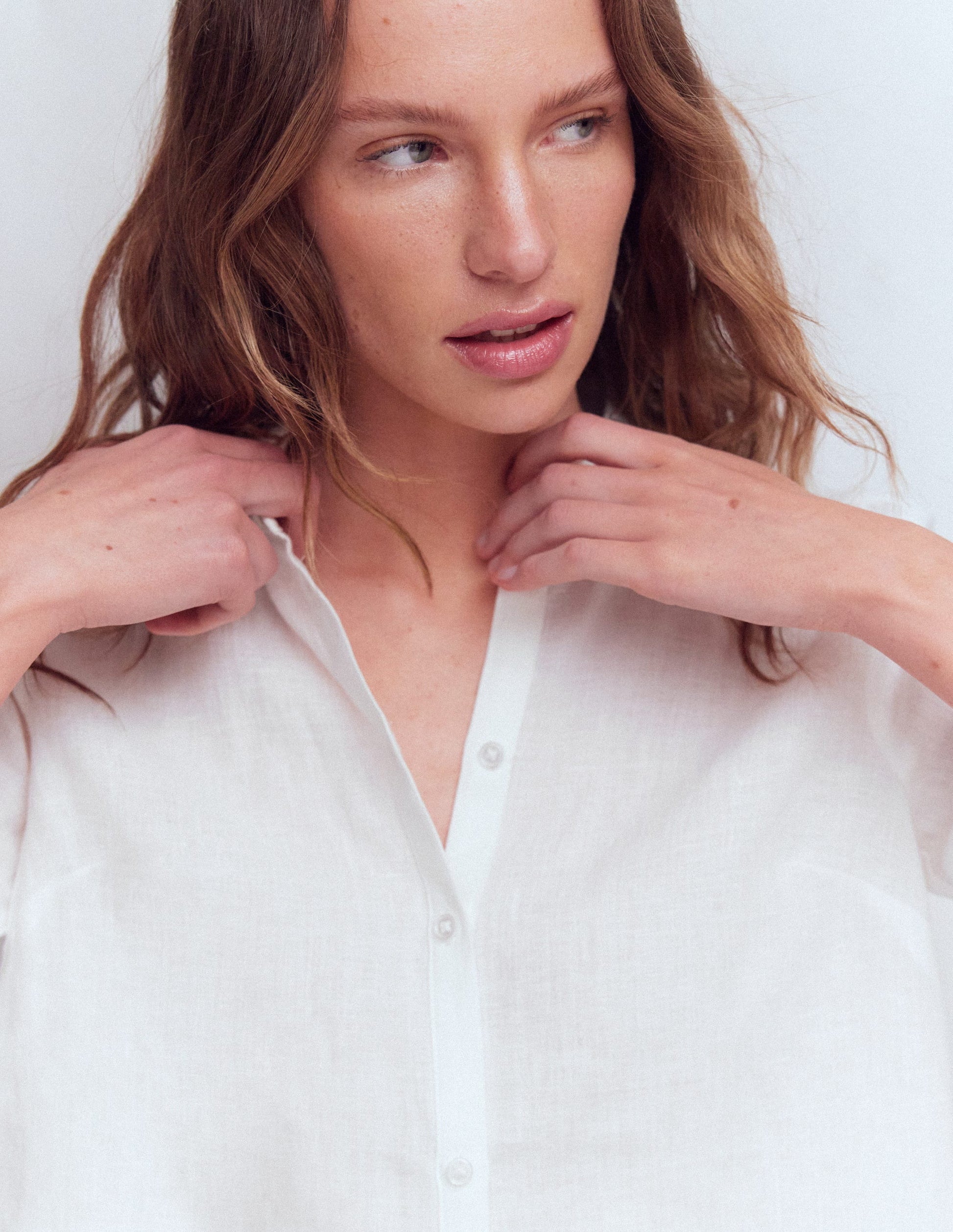 Short Sleeve Linen Shirt-White-5