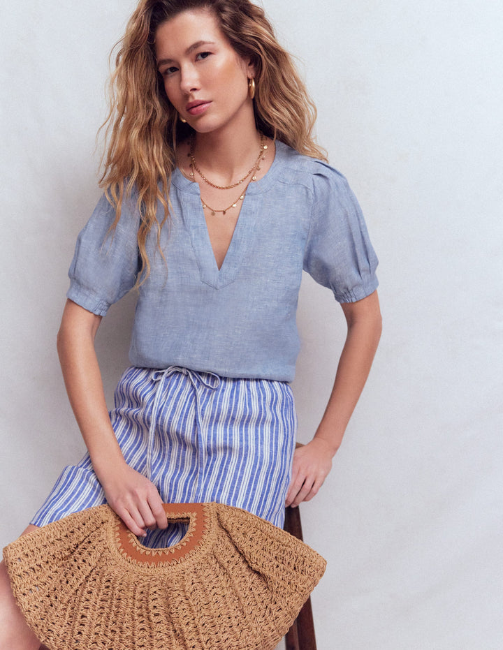 Rae Linen Top-Chambray