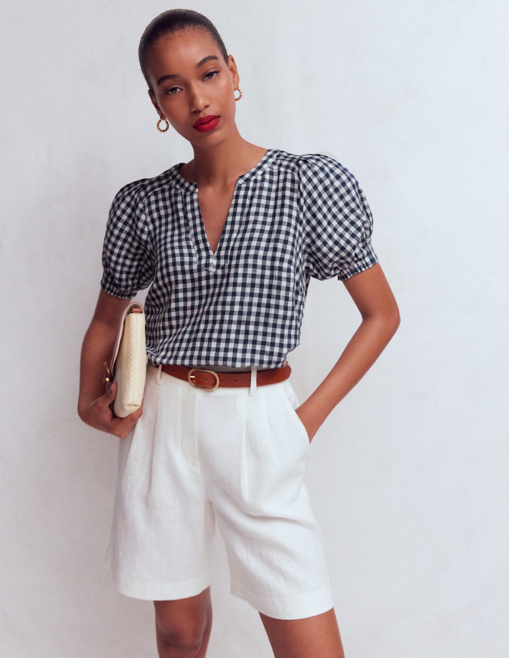 Rae Linen Top-Small Navy Gingham-1