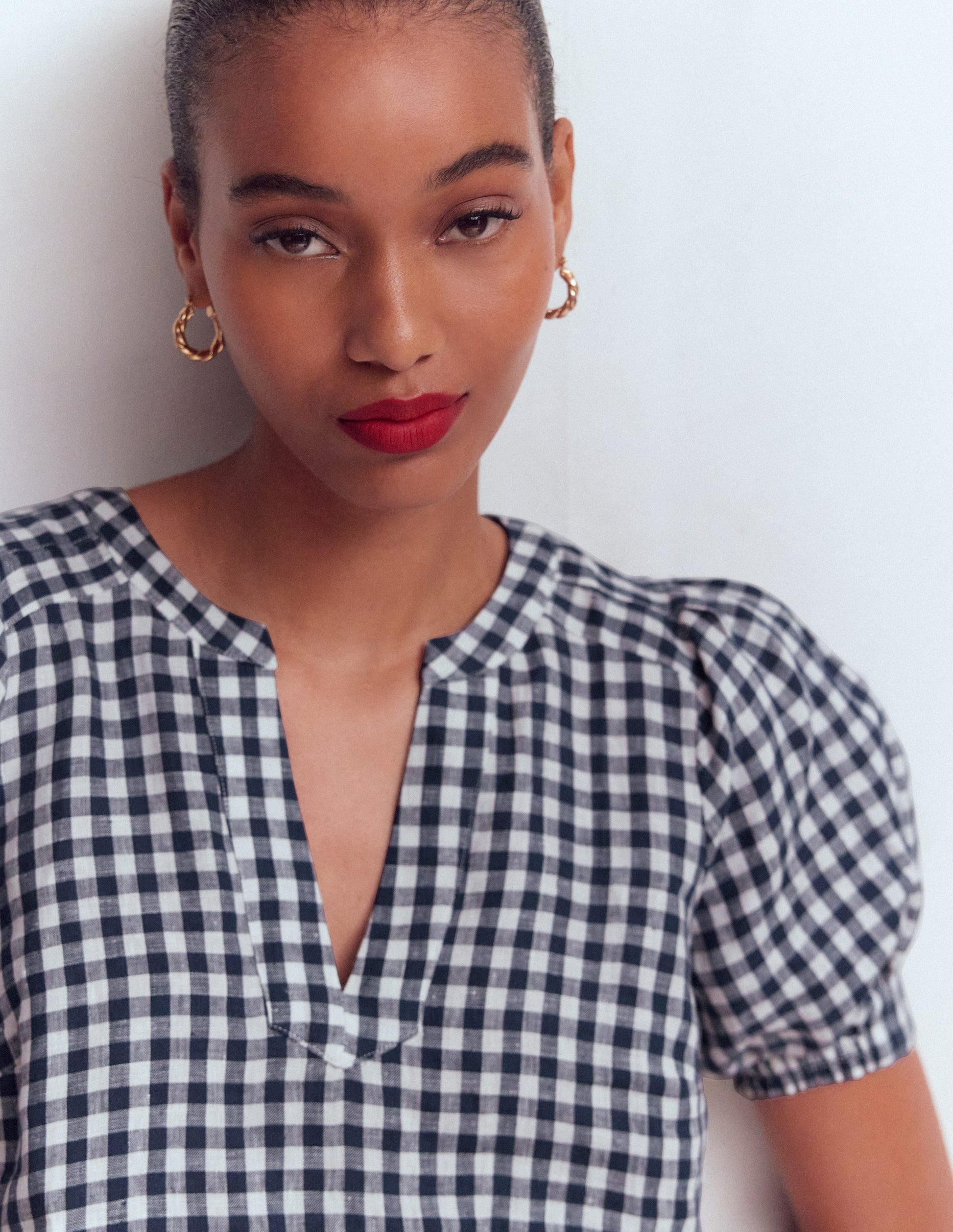 Rae Linen Top-Small Navy Gingham-2