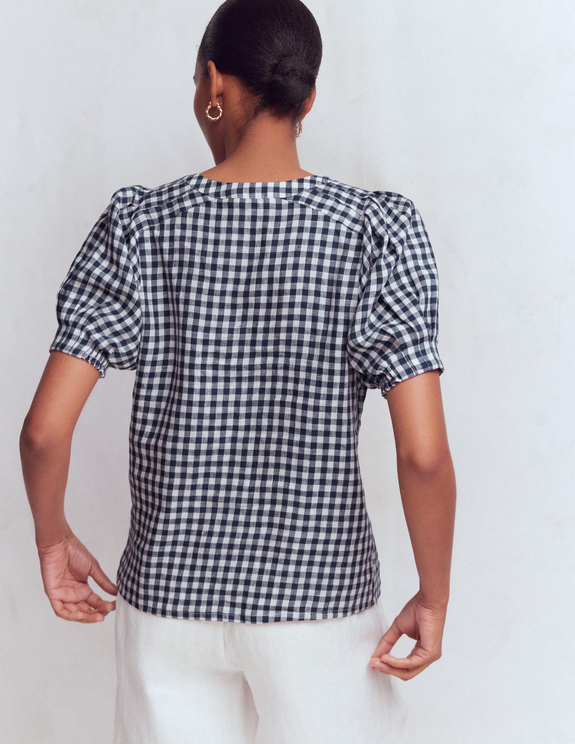 Rae Linen Top-Small Navy Gingham-3
