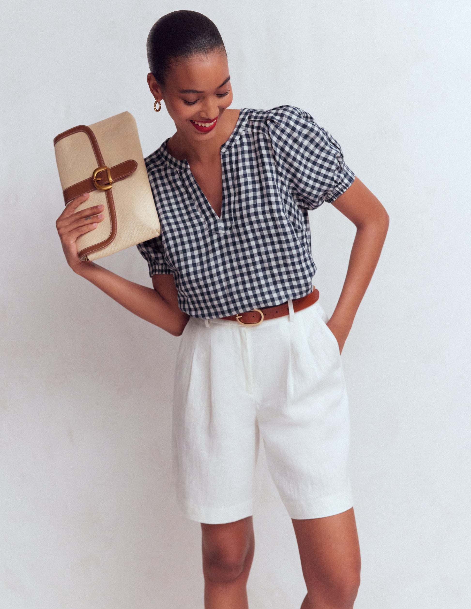 Rae Linen Top-Small Navy Gingham-5