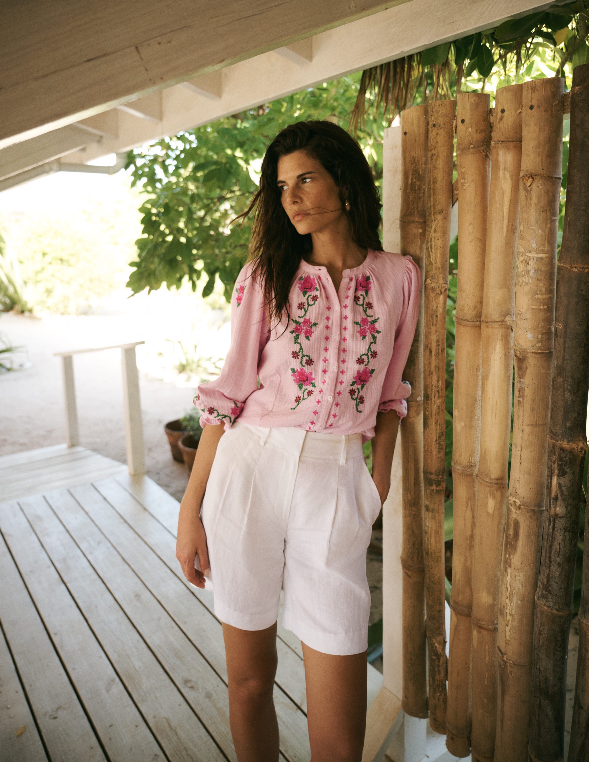 Camille Double Cloth Top-Spring Blossom Pink Embroidery | Boden UK