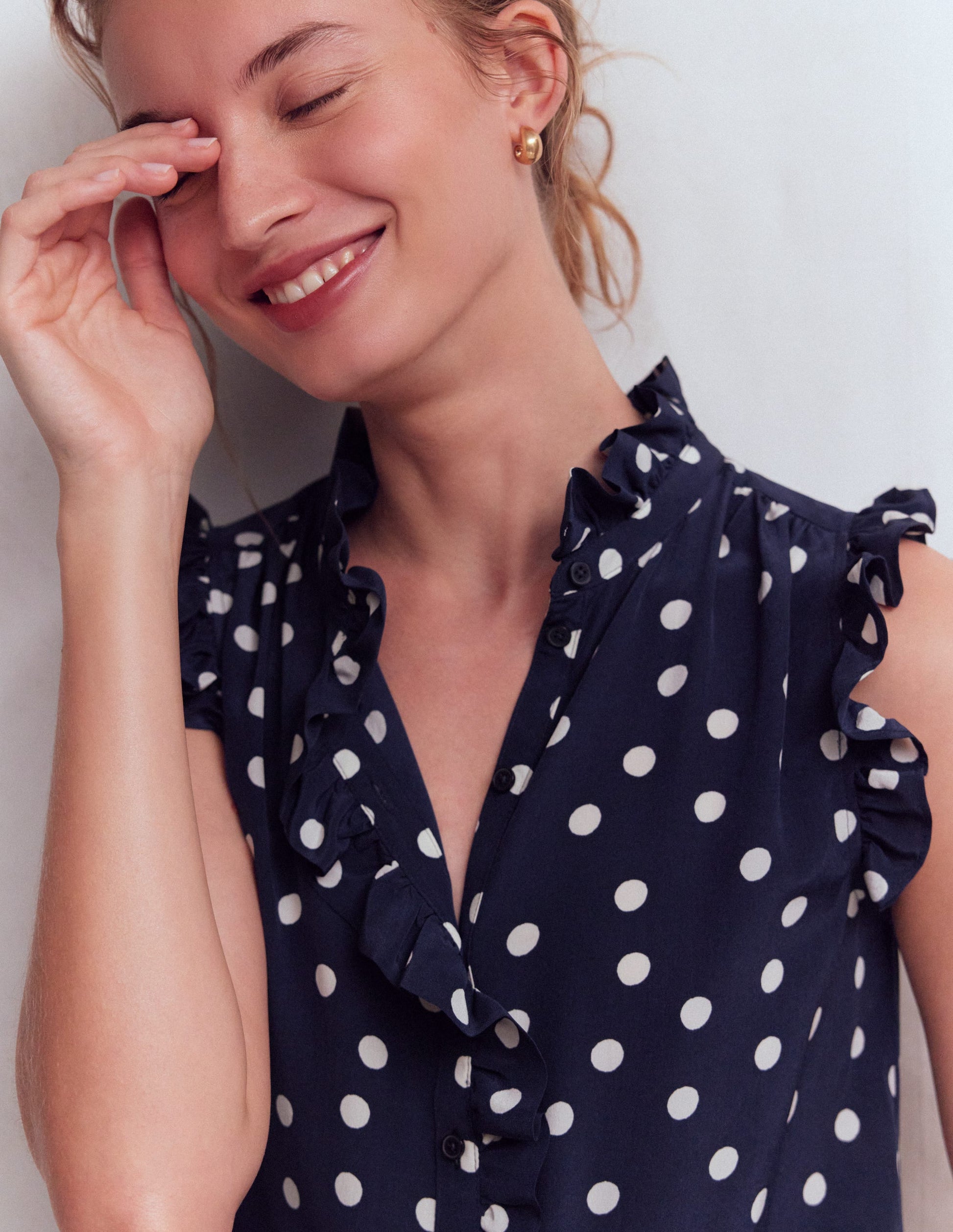 Isabel Sleeveless Silk Top-French Navy, Painted Dot-2