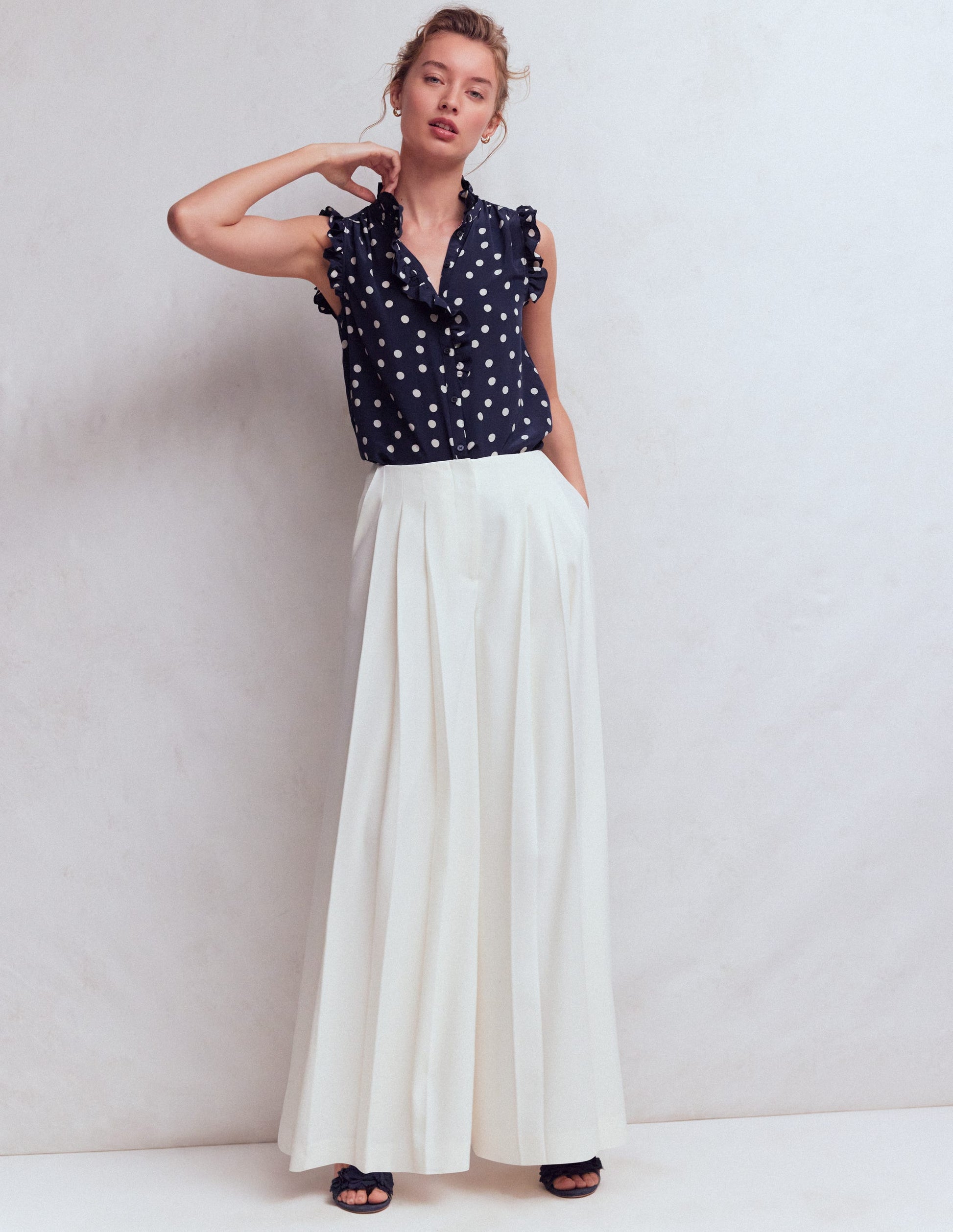 Isabel Sleeveless Silk Top-French Navy, Painted Dot-4