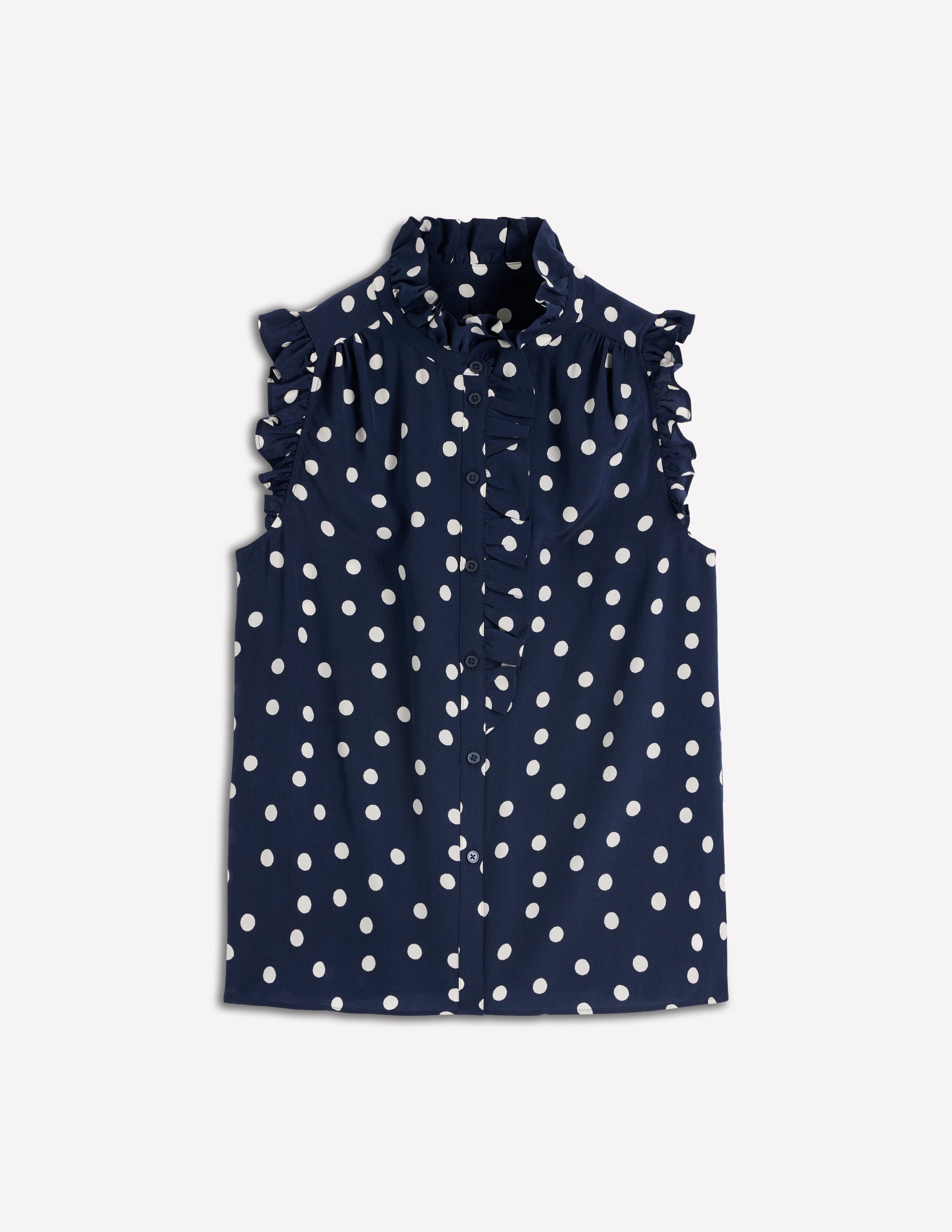 Isabel Sleeveless Silk Top-French Navy, Painted Dot-6
