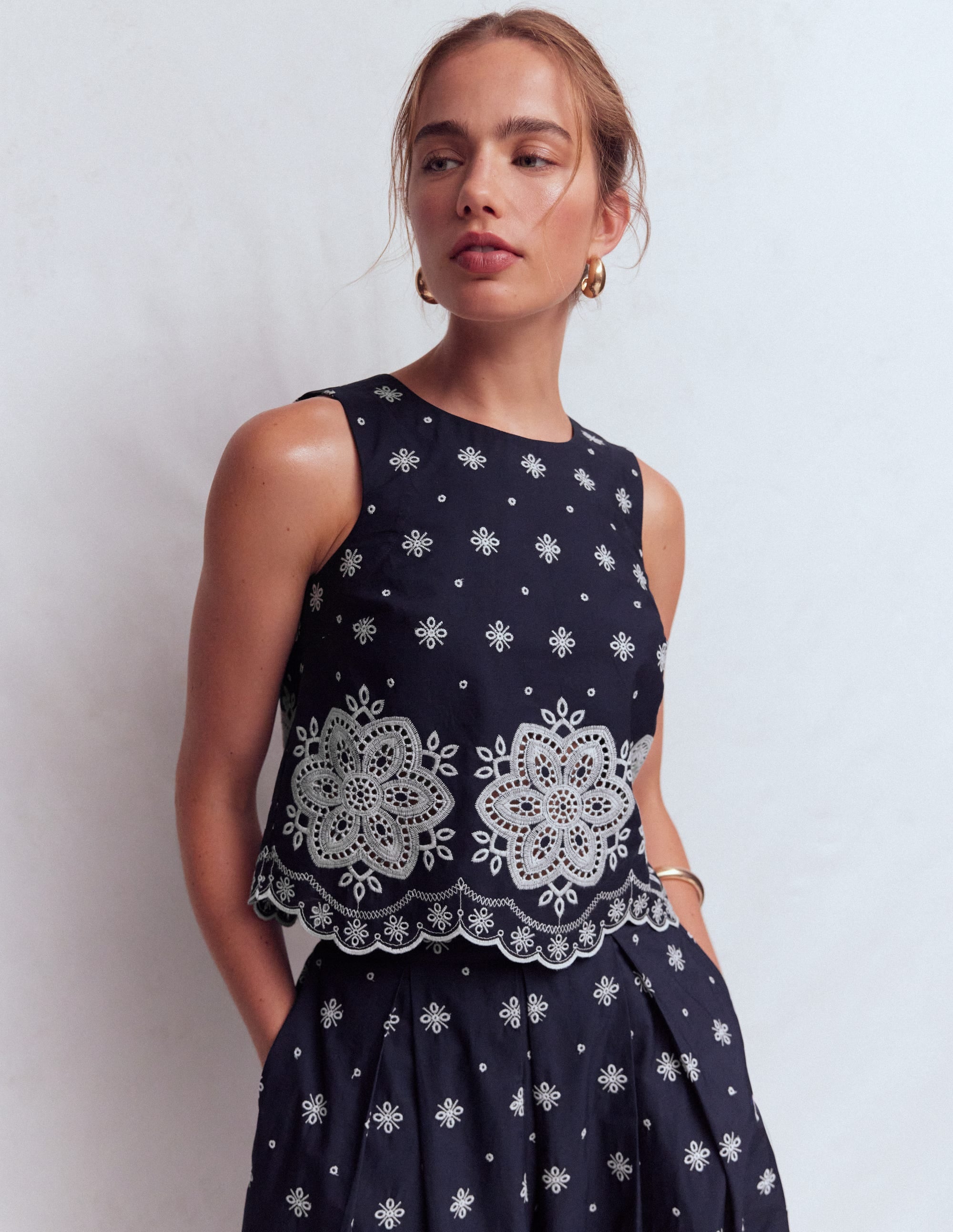 Sofia Broderie Shell Top-Navy - Image 5