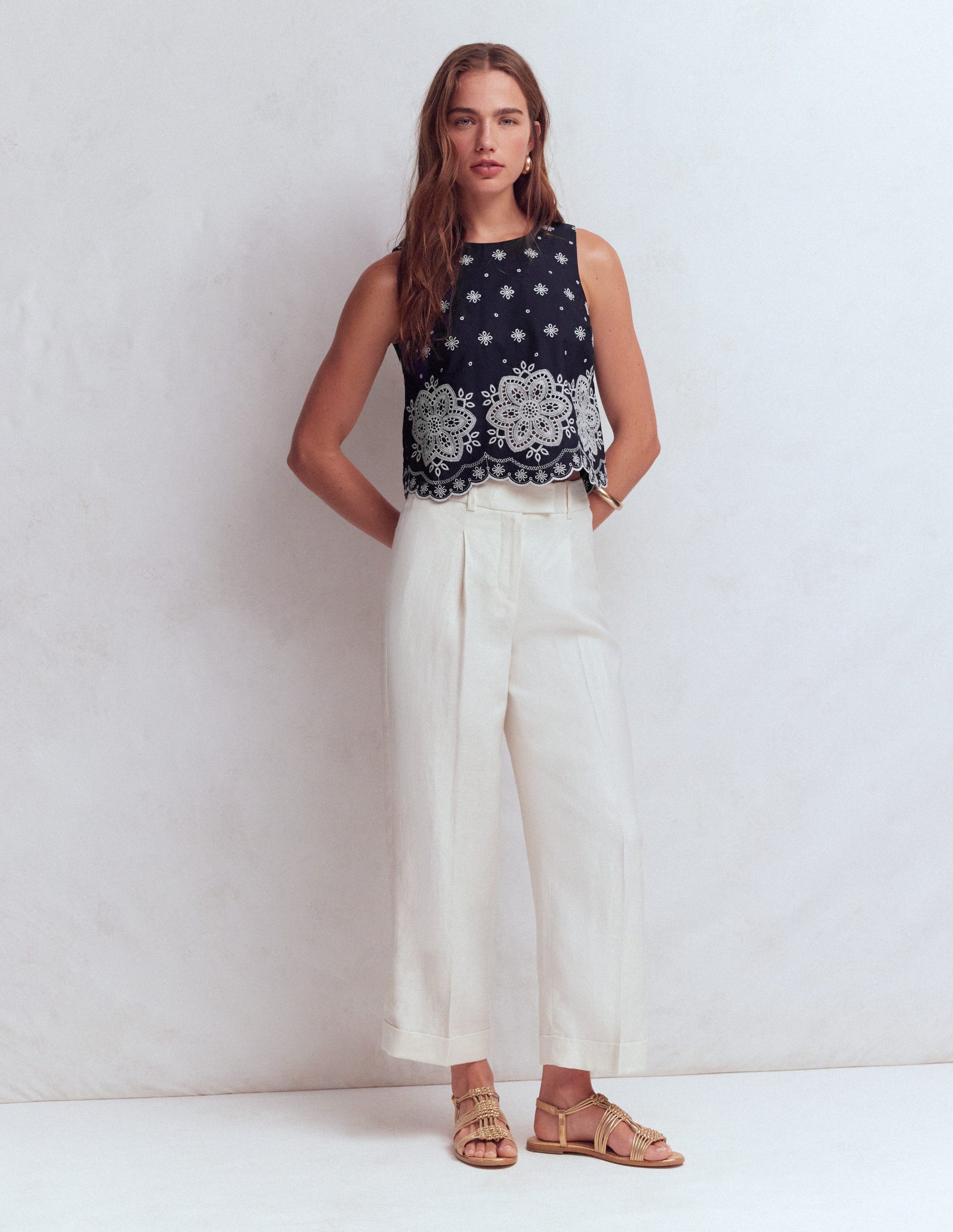 Sofia Broderie Cotton Top-Navy-6