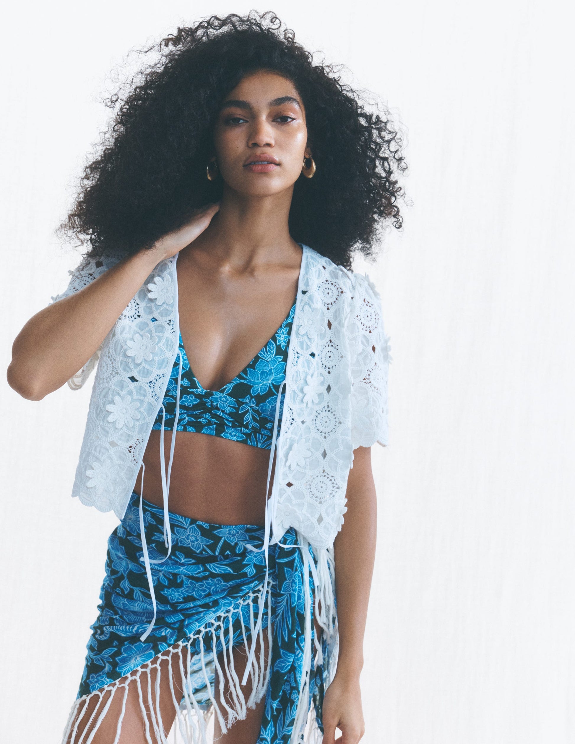 Tie Front Lace Top-White-3