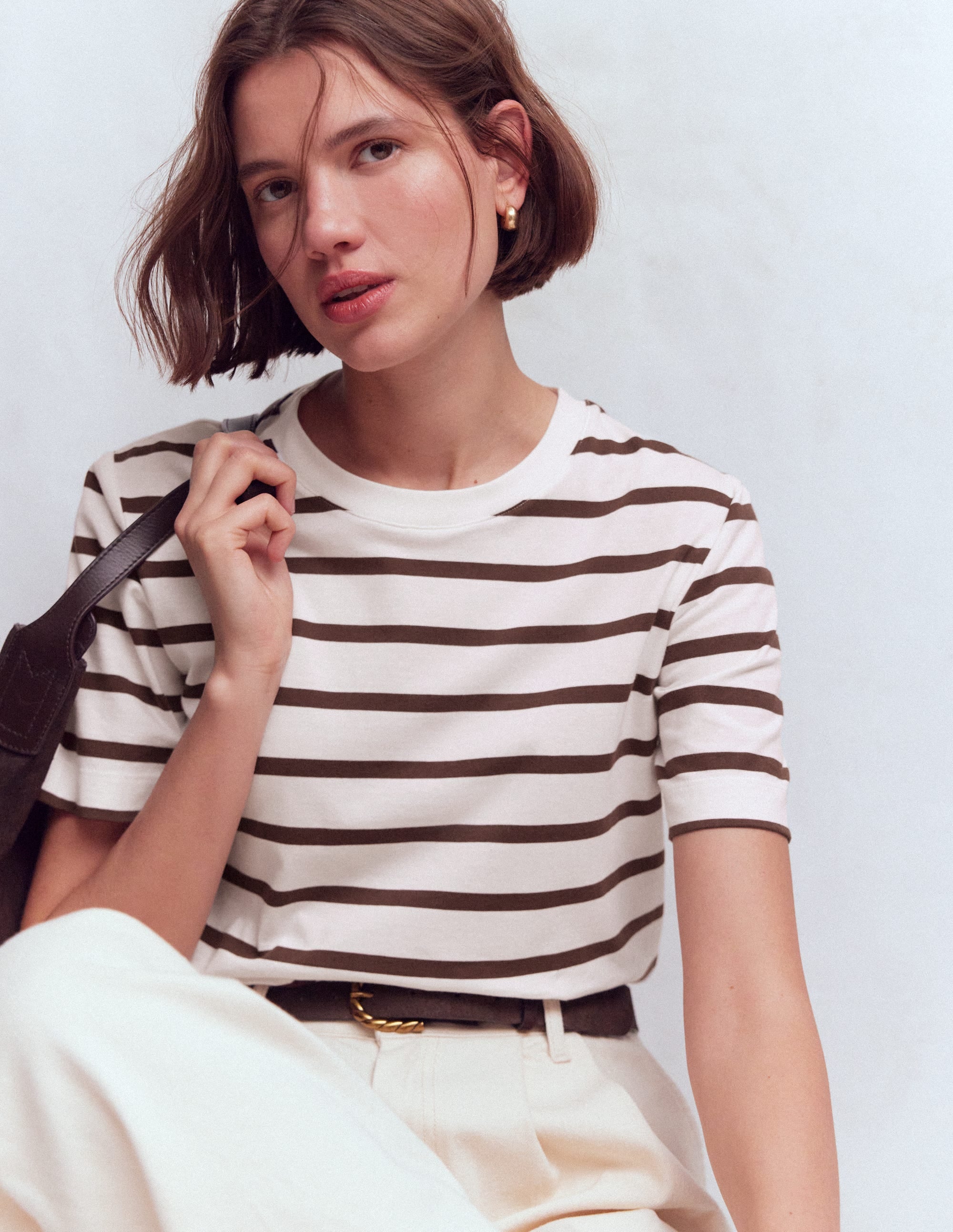 Relaxed Cotton T-shirt-Brown and Ivory Stripe - Image 1