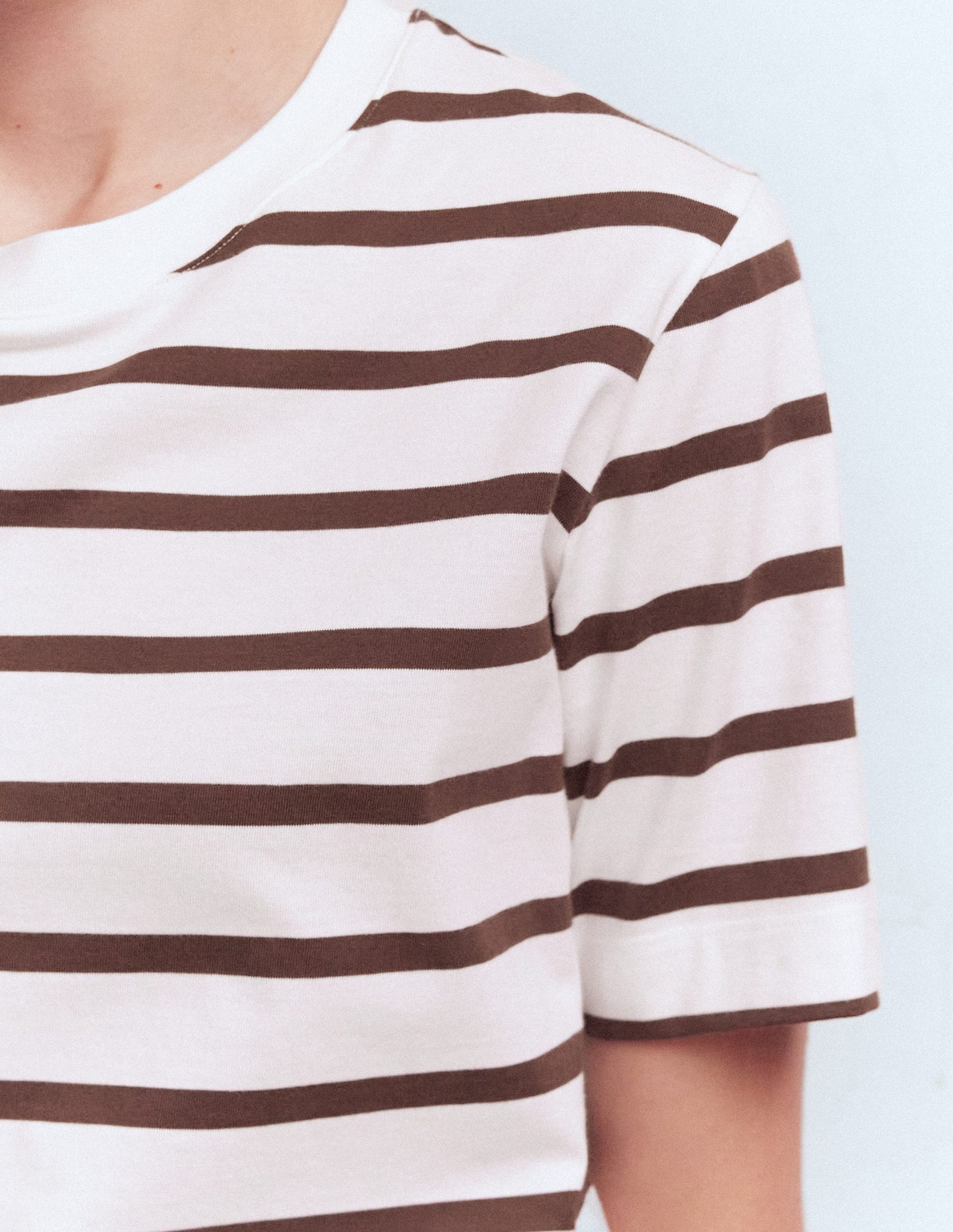 Relaxed Cotton T-shirt-Brown and Ivory Stripe