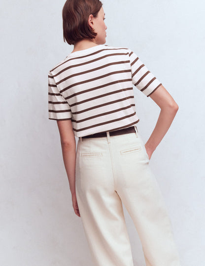 Relaxed Cotton T-shirt-Brown and Ivory Stripe-3