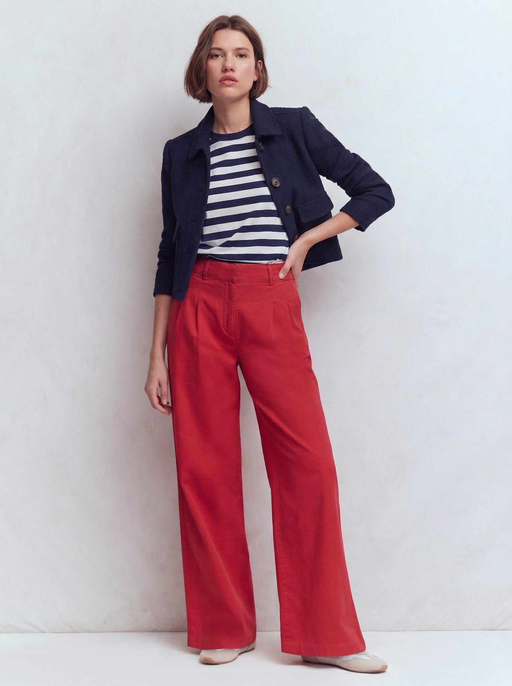 Relaxed Cotton T-shirt-Navy and Ivory Stripe-1