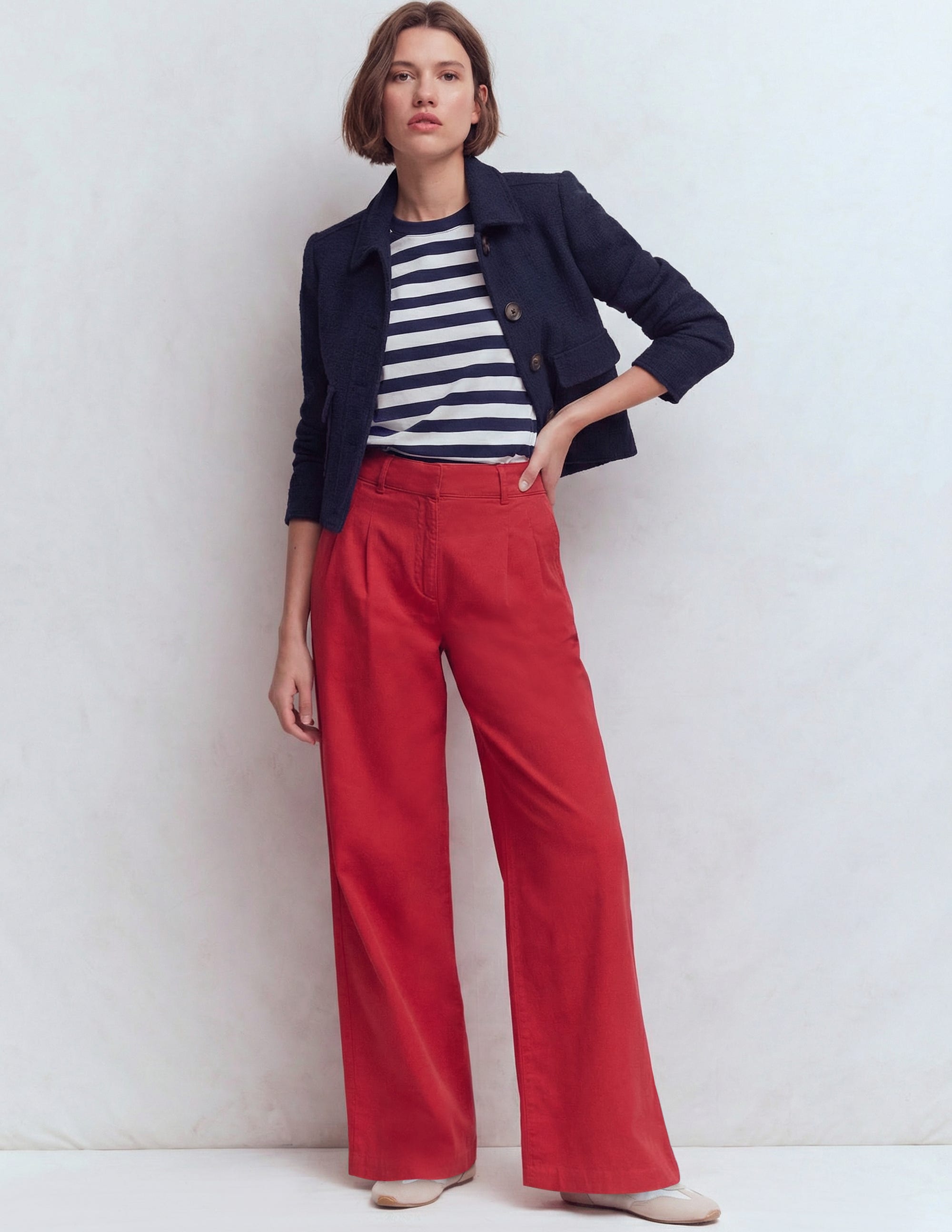 Relaxed Cotton T-shirt-Navy and Ivory Stripe - Image 1